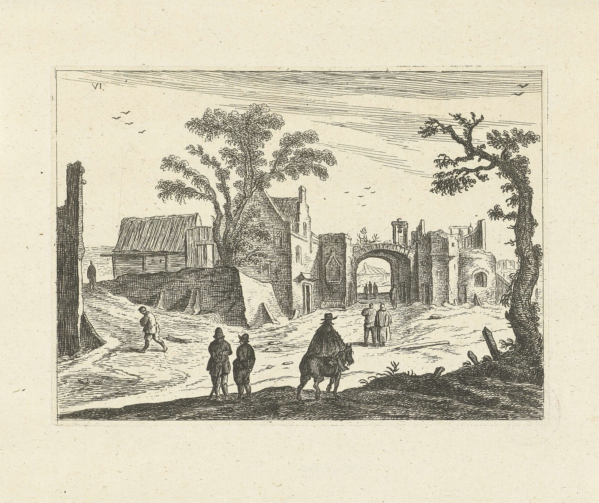 Landschap met stadspoort by Johannes Gronsveld