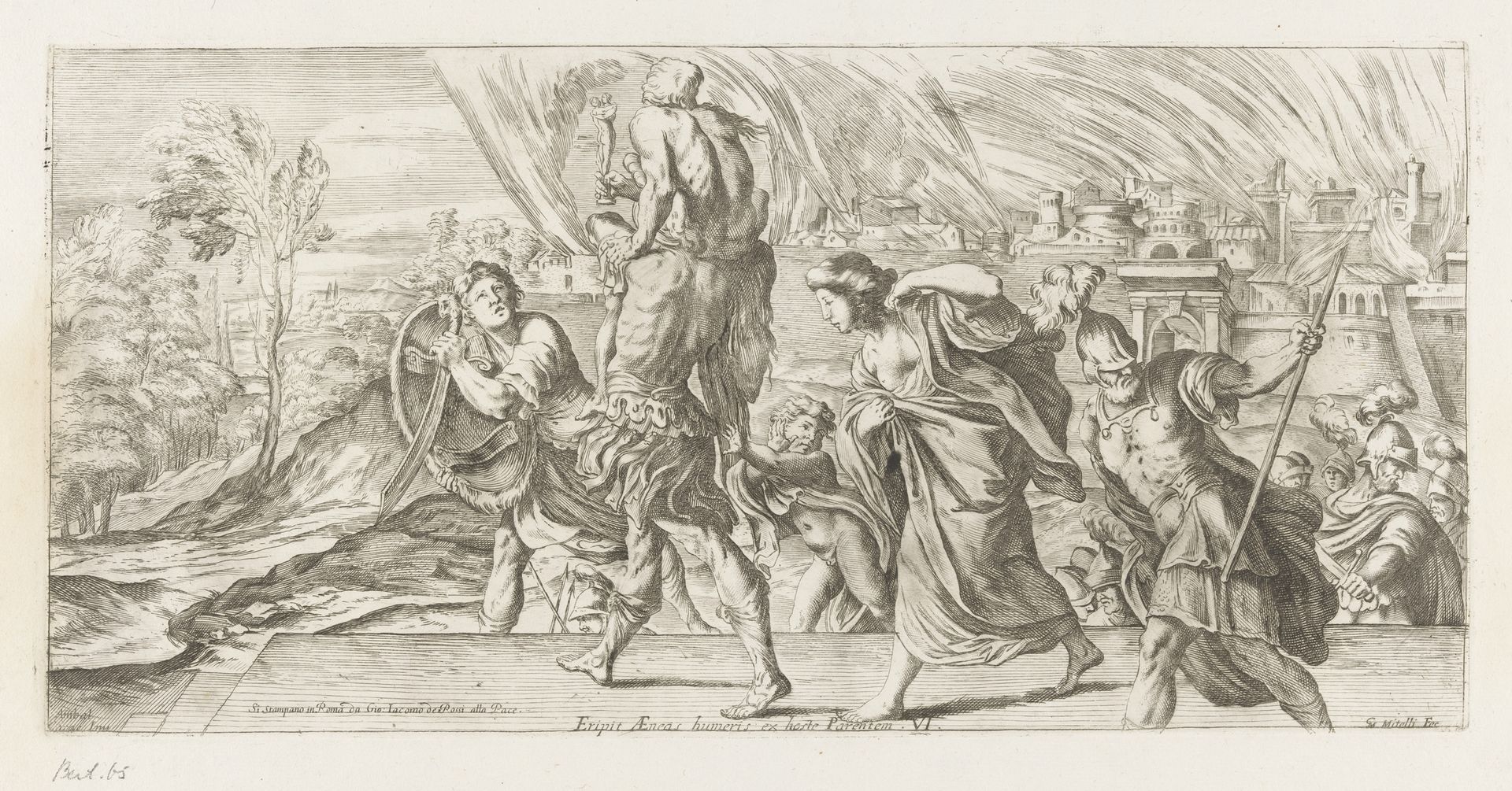 Aeneas vlucht met zijn familie uit Troje by Giuseppe Maria Mitelli