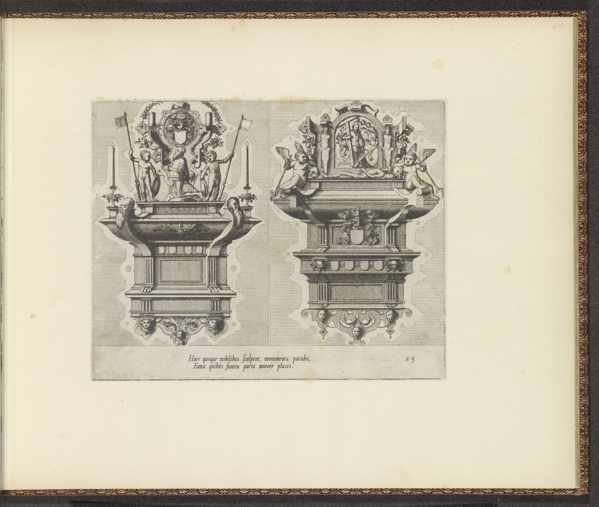 Twee epitafen met knielende man en gisant by Johannes of Lucas van Doetechum