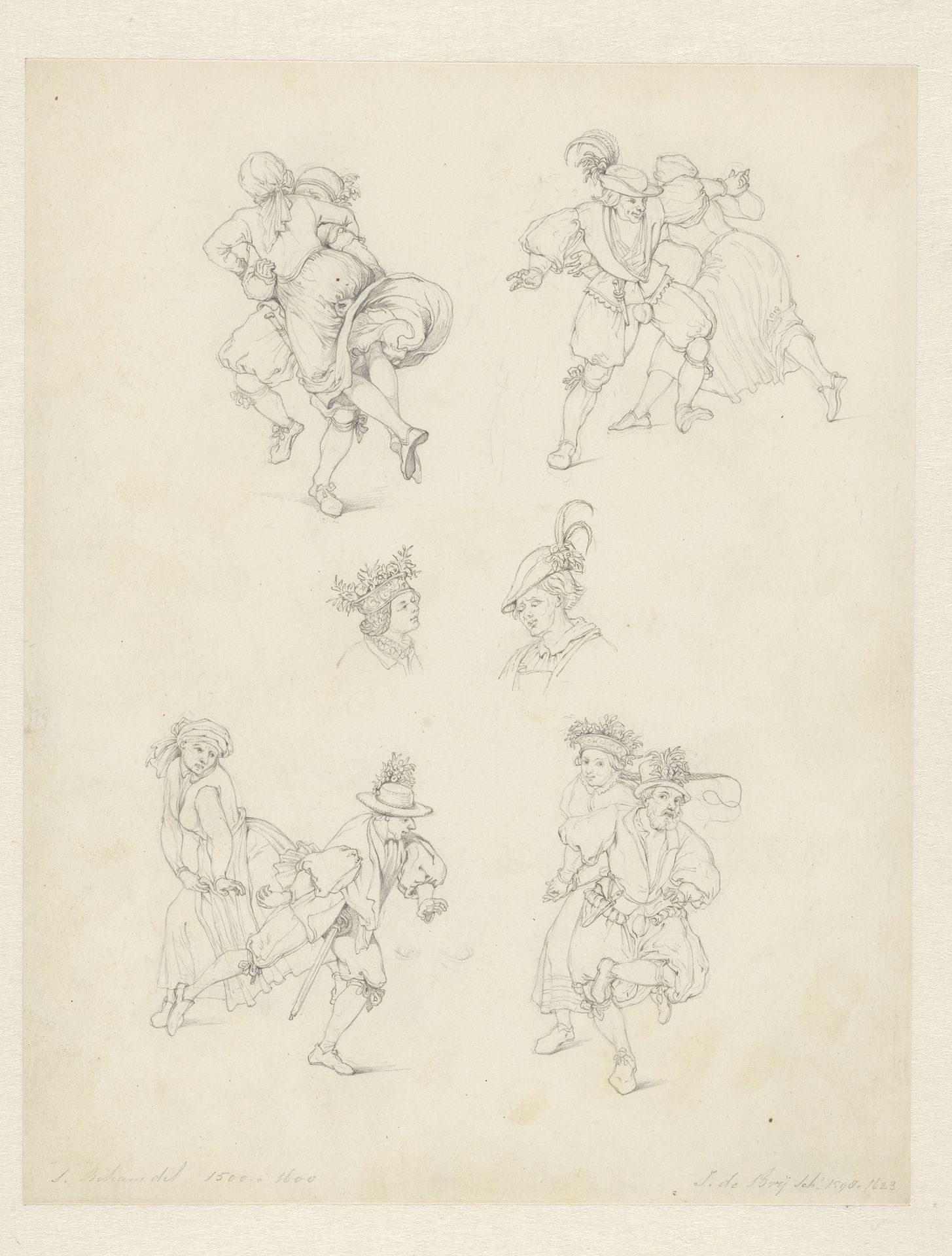 Schetsen van dansende boeren by Hendrik Abraham Klinkhamer