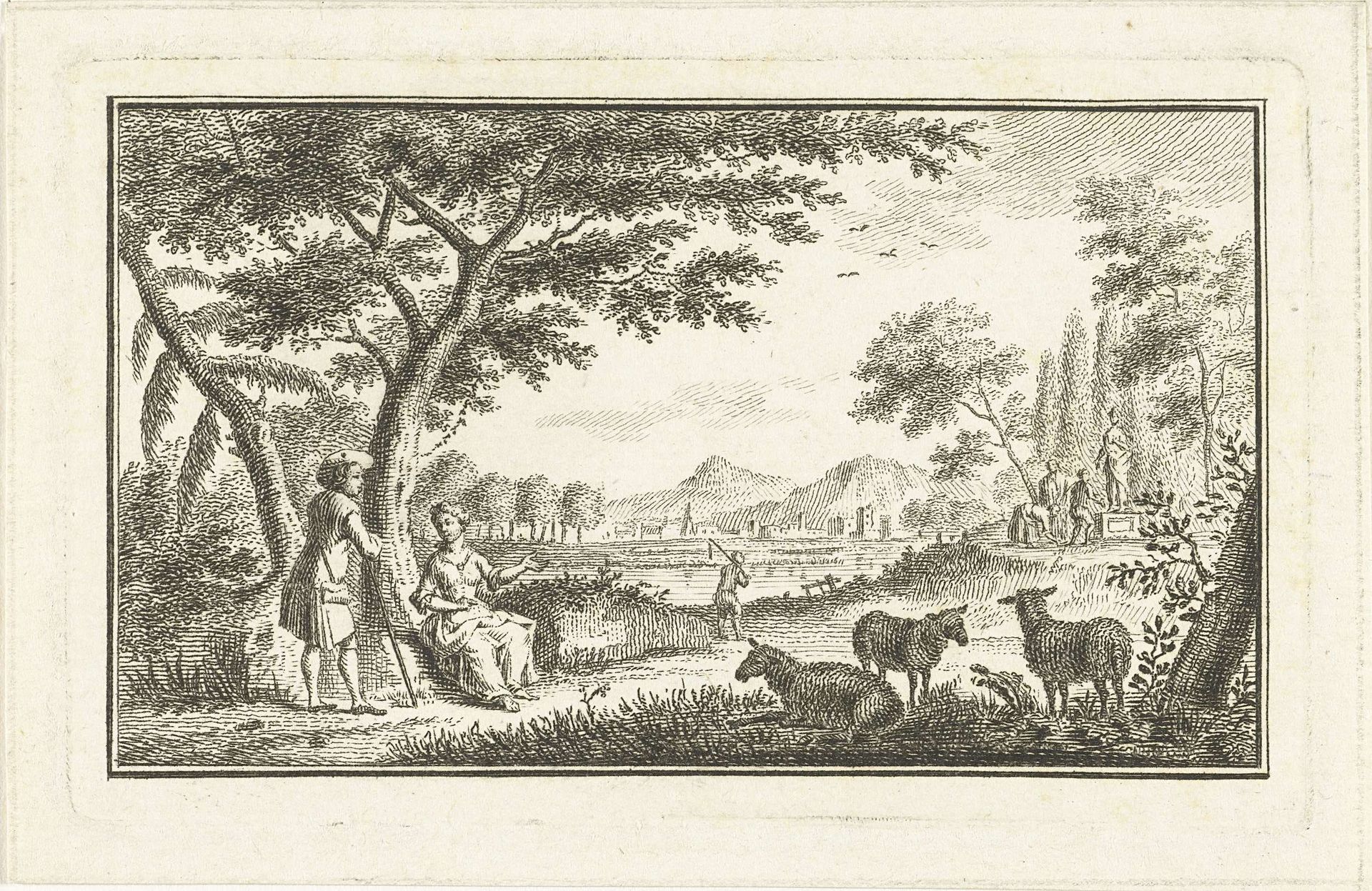 Landschap met herder en herderin by Abraham Delfos