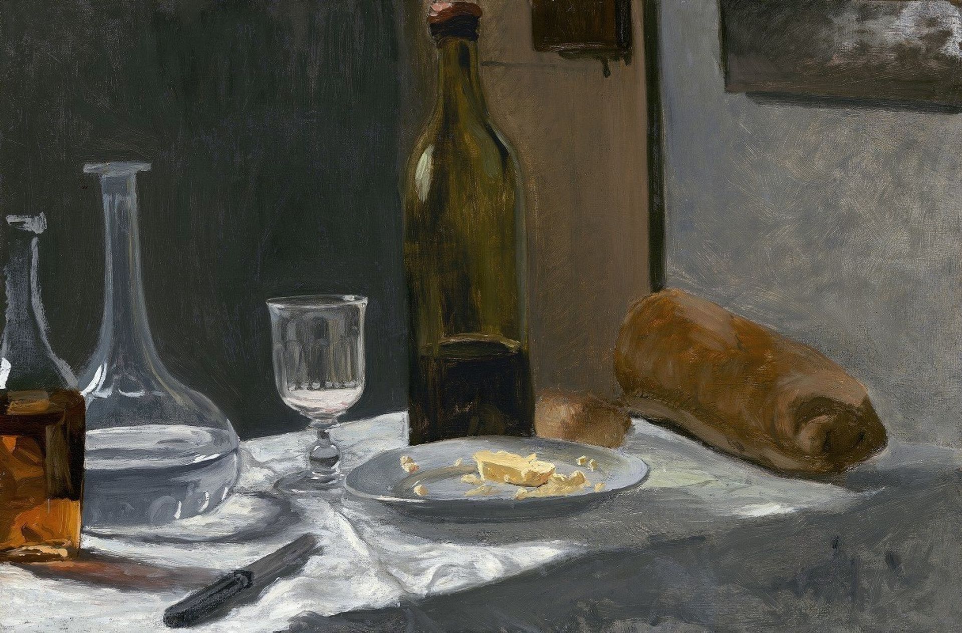 Still Life with Bottle,Carafe Bread and Wine by Claude Monet