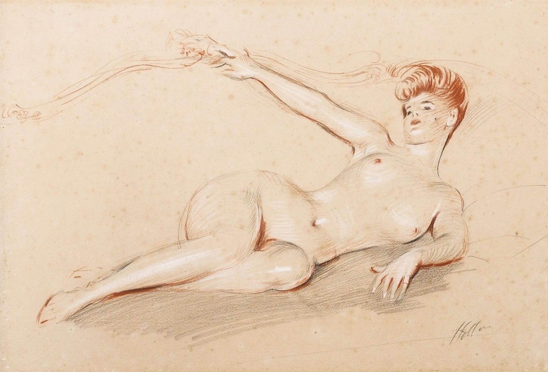 Lying Nude On A Sofa by Paul César Helleu