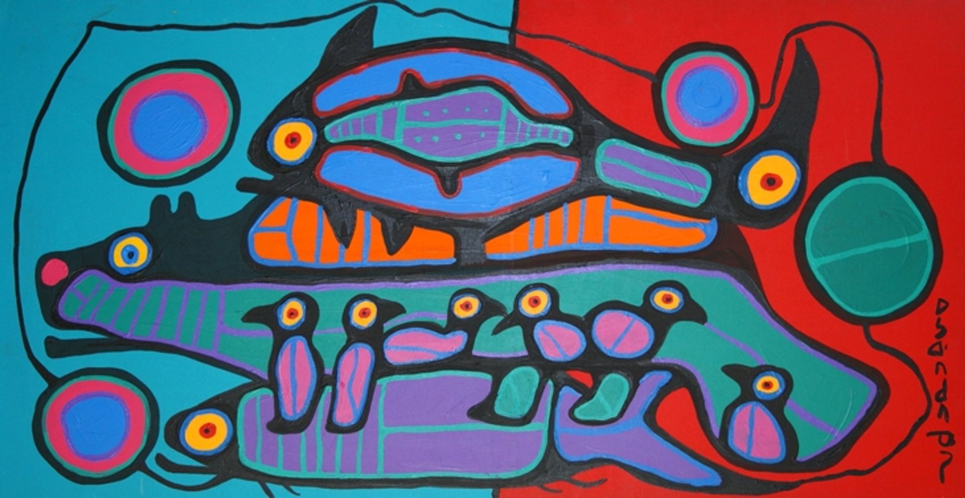 Bear, Bird, Fish and Chicks by Norval Morrisseau