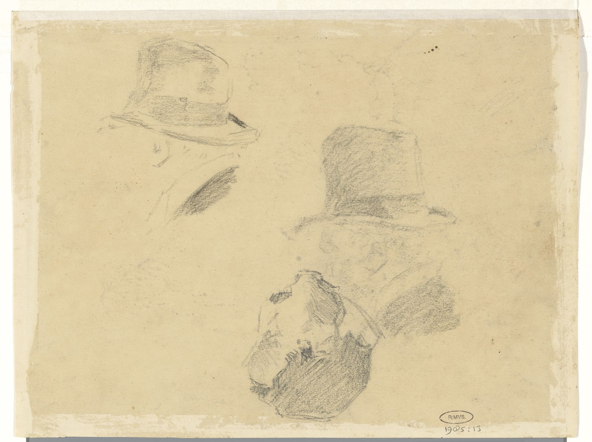 Manskop en studies van hoeden by Willem de Zwart