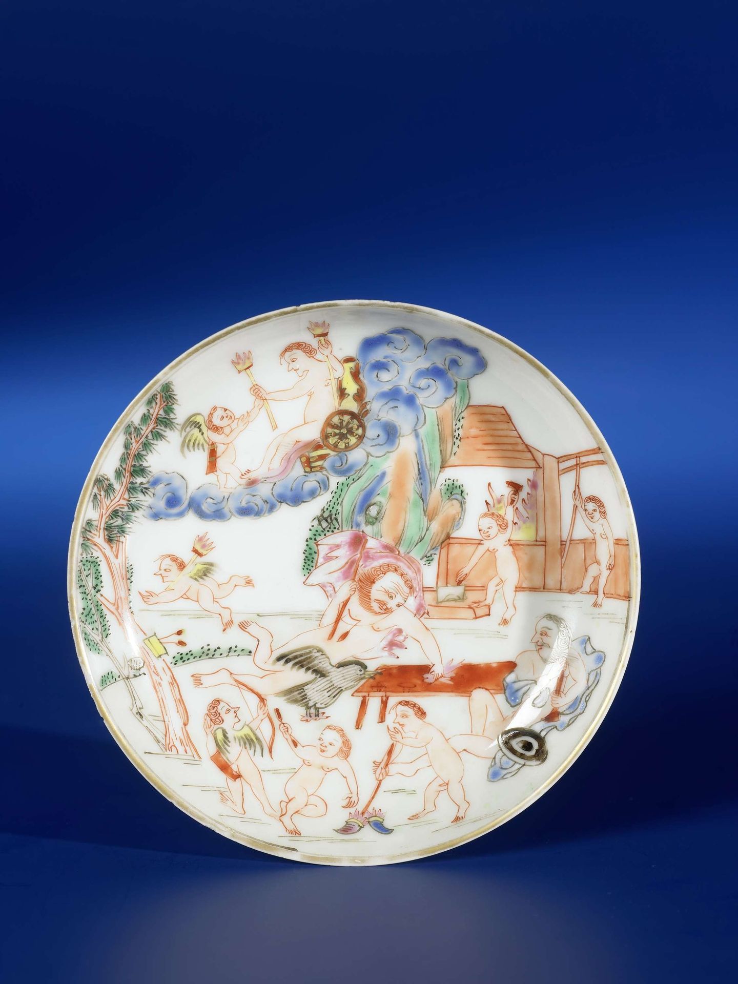 Saucer with a mythological image based on the element Fire by Anonymous