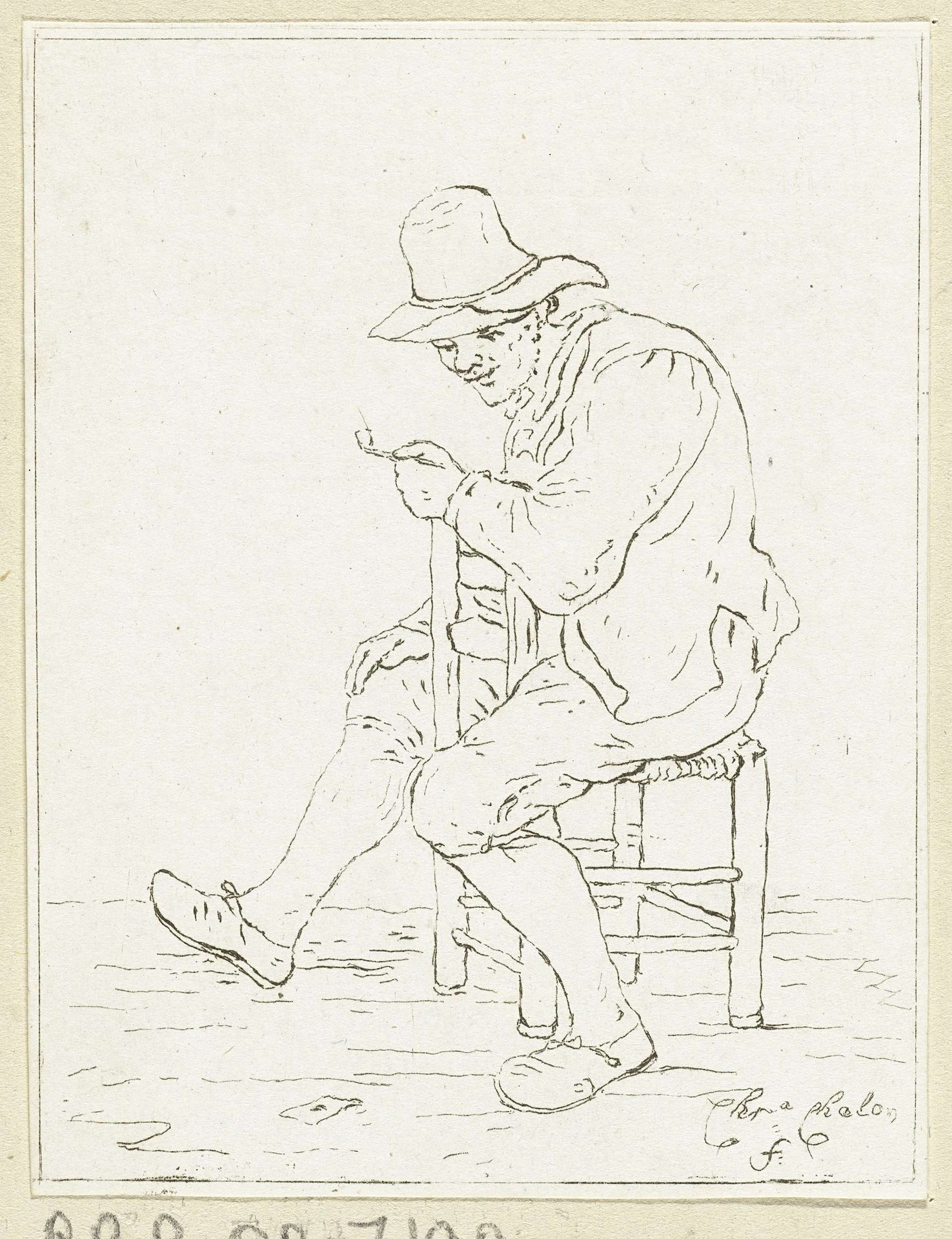 Zittende man met pijp by Pieter de Mare