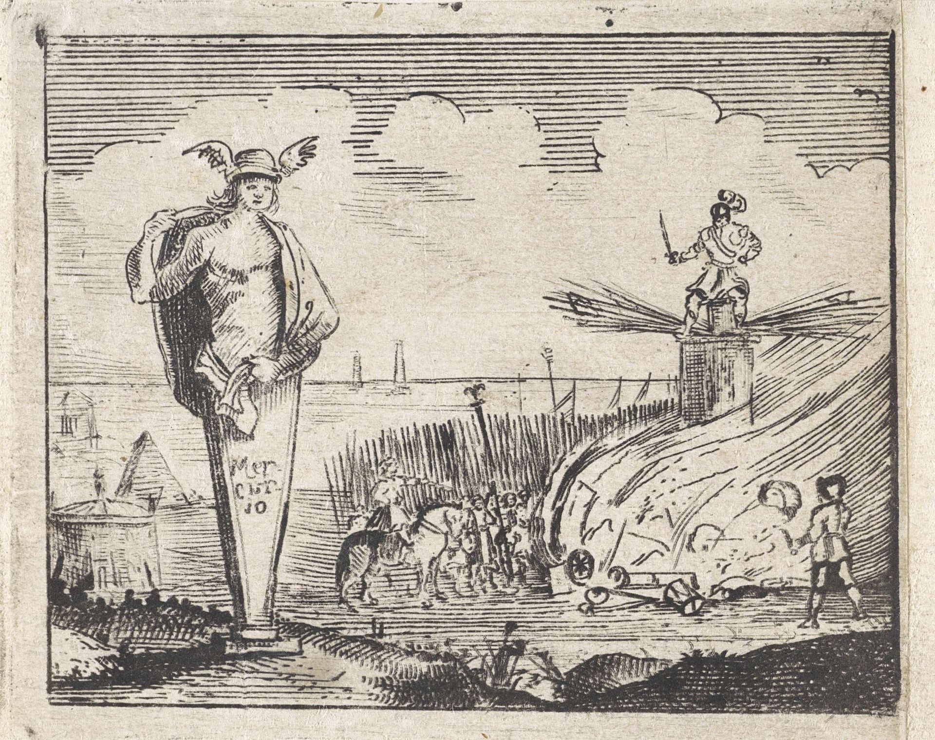 Soldaten bij een herme van Mercurius by Nicolaes Cornelisz. Witsen