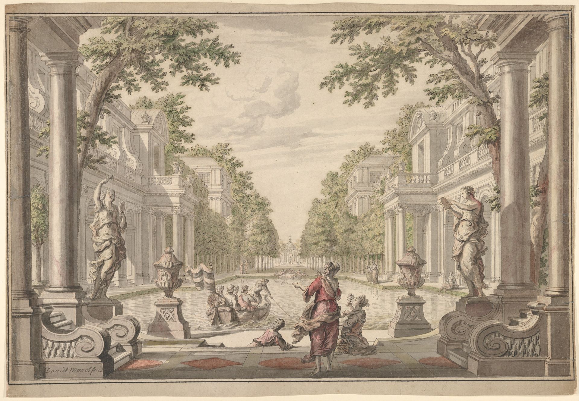 View of a Palace Garden with a Central Pond Surrounded by Classical Architecture (Tapestry or Stage Design?) by Daniel Marot the Elder