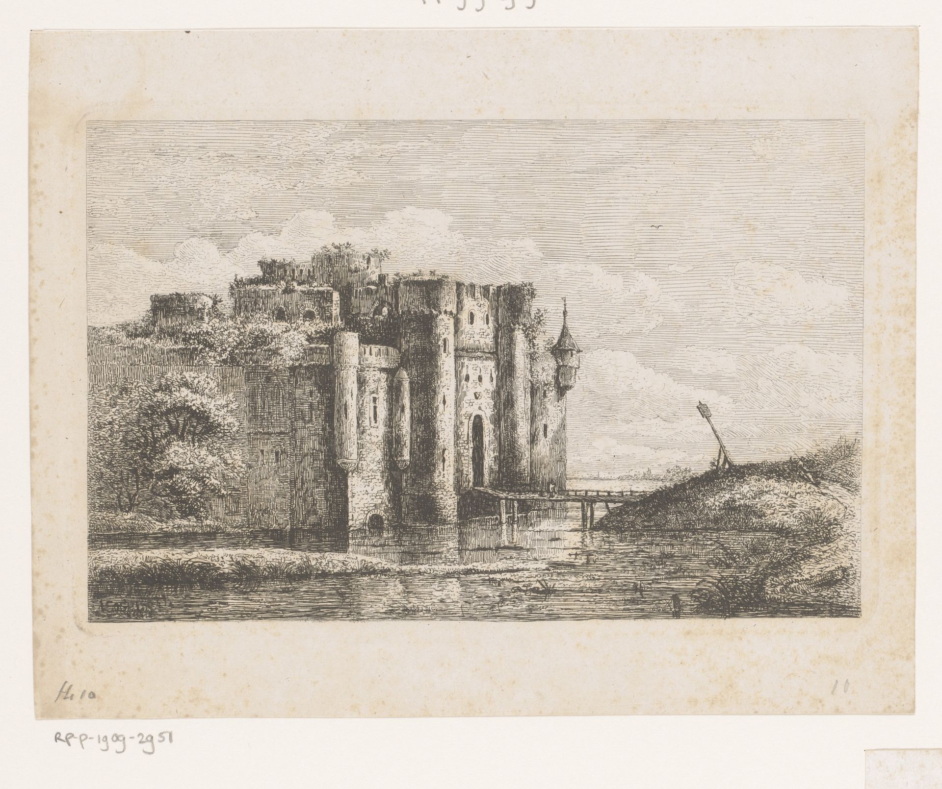 Kasteelruïne met toegangsbrug by Joseph Charles Cogels