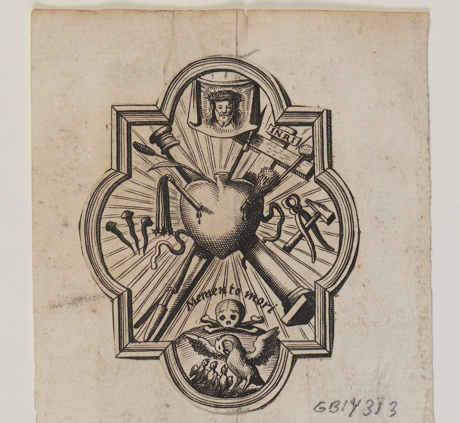 Emblem med et gennemboret hjerte og passionsredskaberne by Anonymous