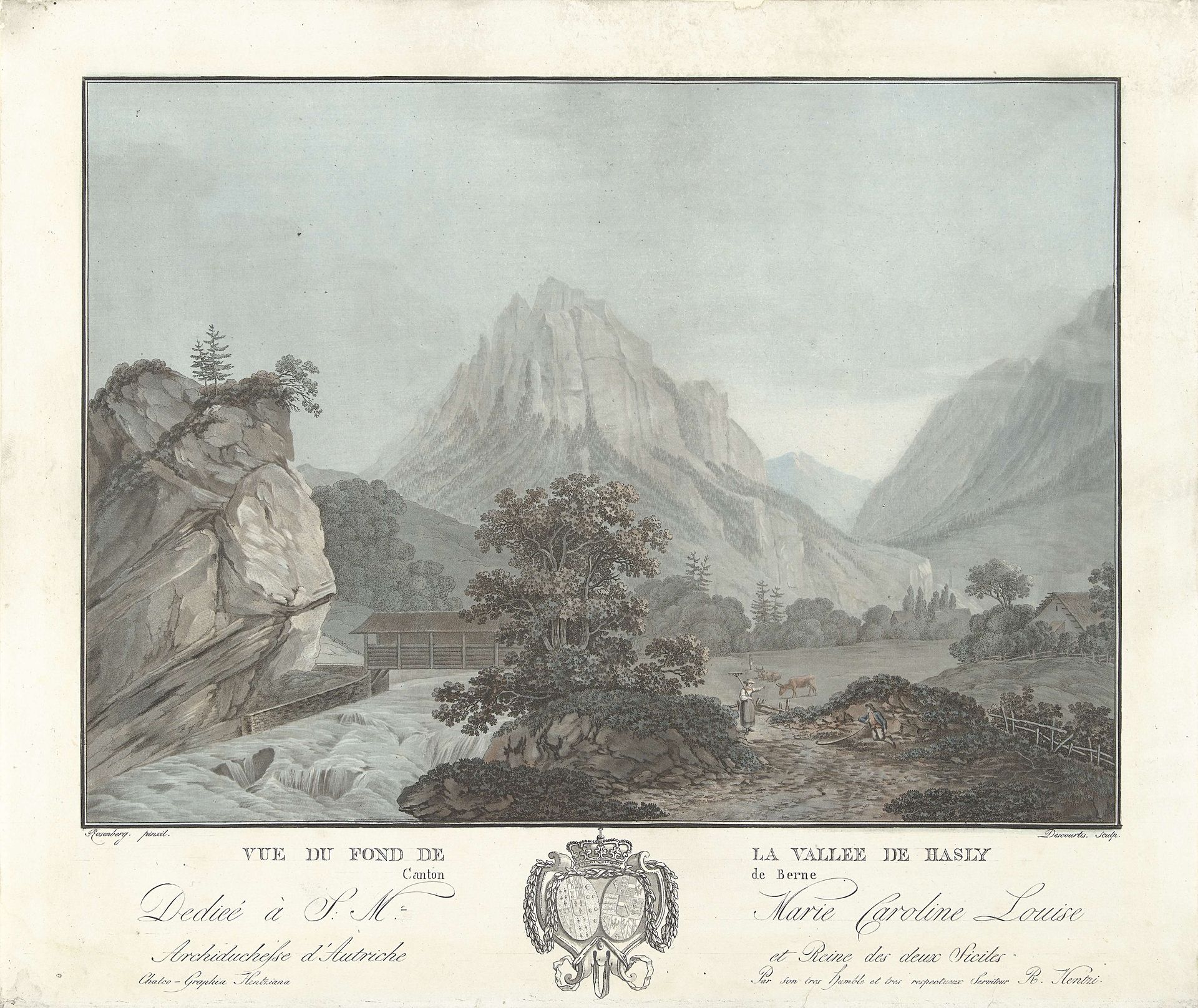 Gezicht op de vallei van Hasly by Charles Melchior Descourtis