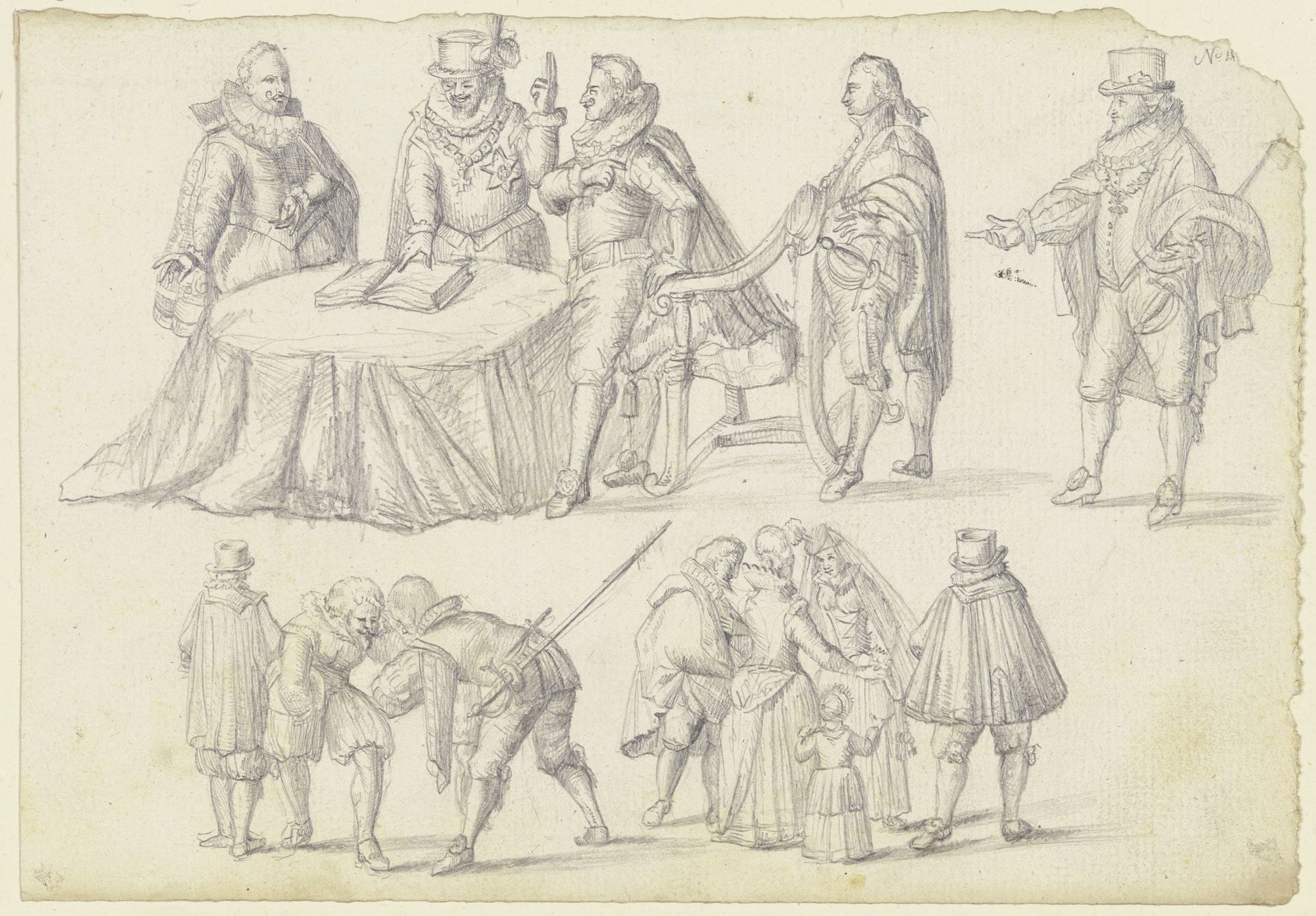 Figurenstudien mit drei Genreszenen by Johann Ludwig Ernst Morgenstern