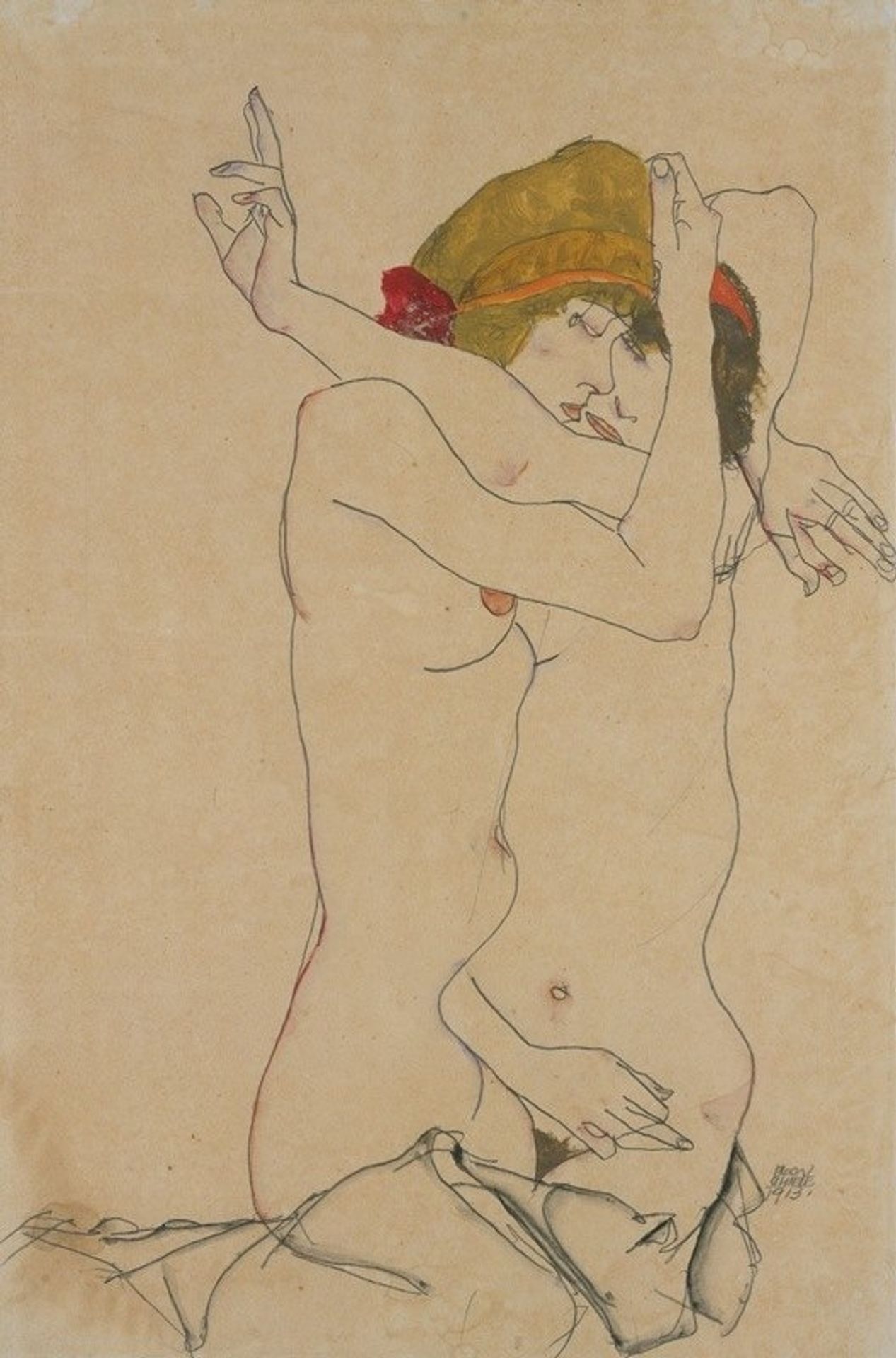 Two Women Embracing by Egon Schiele
