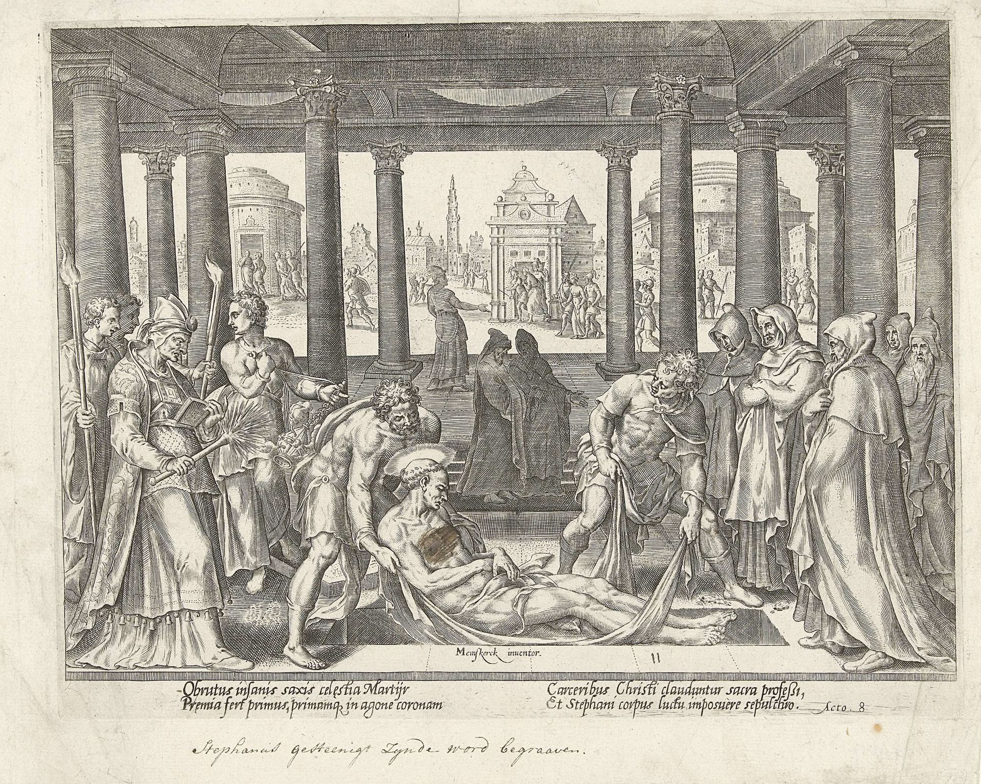 Graflegging van Stefanus by Philips Galle