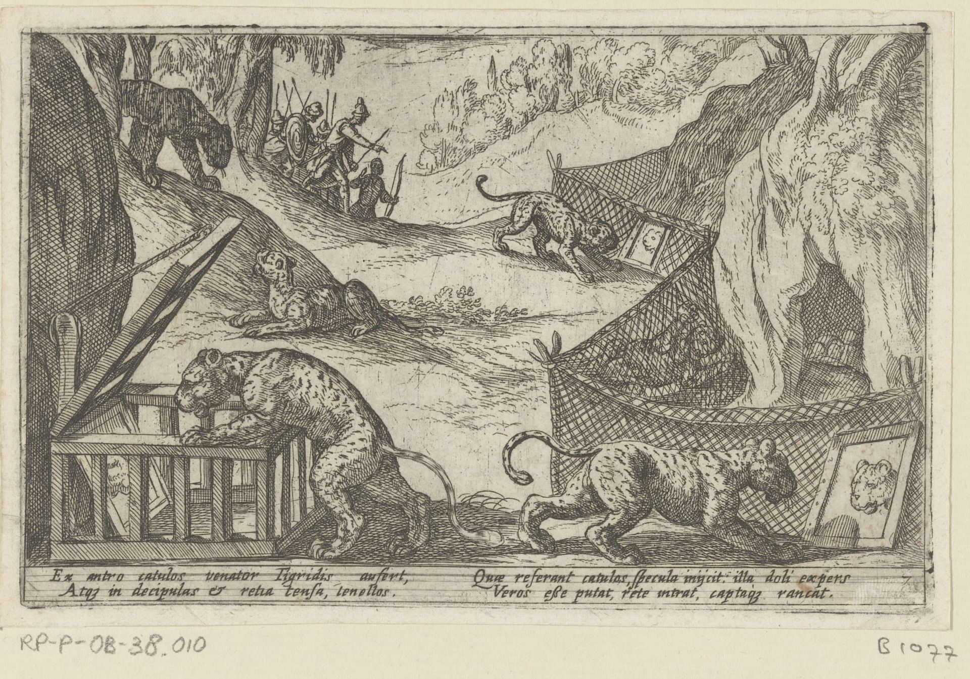 Jagers vangen luipaarden met spiegels by Antonio Tempesta
