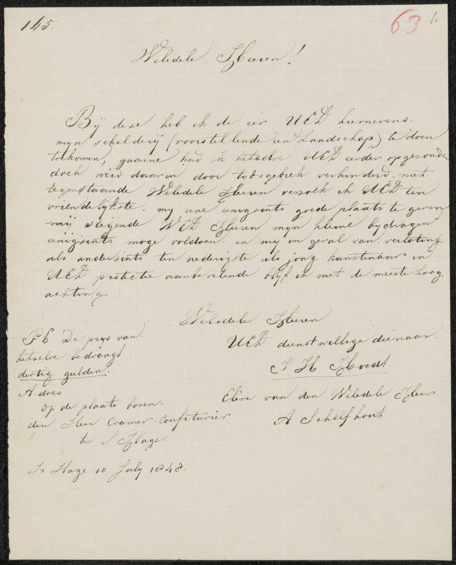 Brief aan anoniem by Jan Hendrik Willem Hoedt