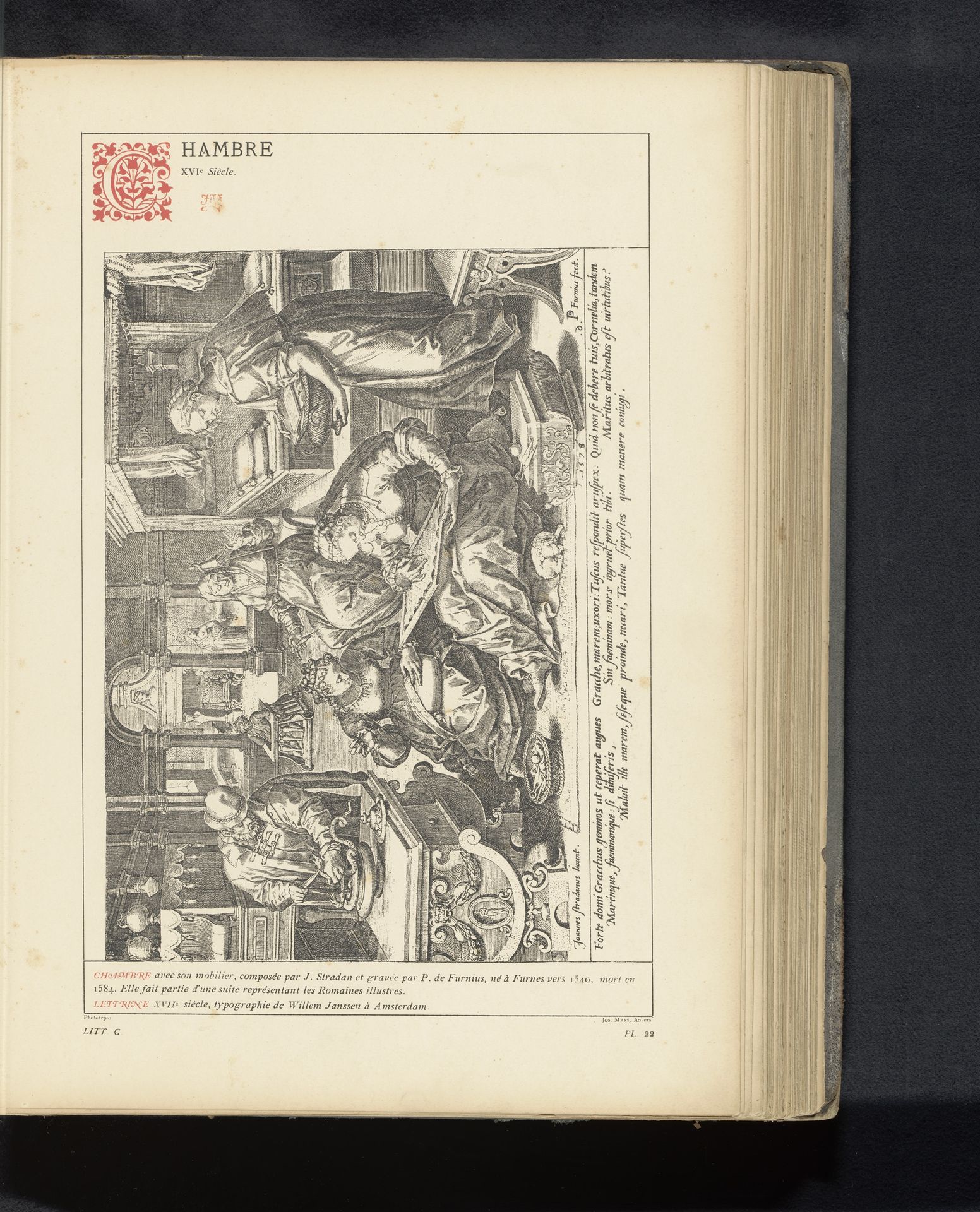 Reproductie van een prent van Cornelia en Gracchus binnenshuis door Pieter Jalhea Furnius naar Jan van der Straet by Anonymous