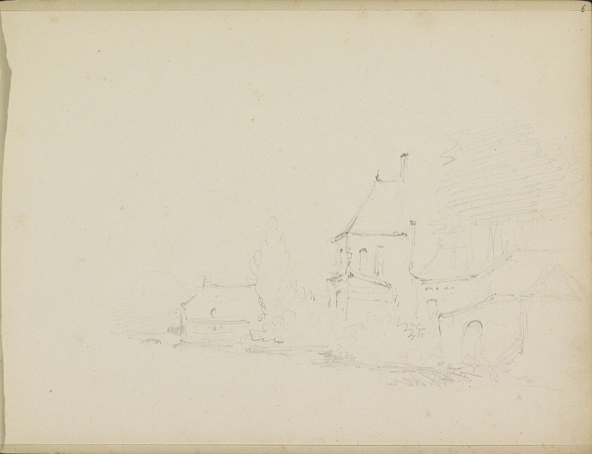 Gezicht op gebouwen by Adrianus Eversen