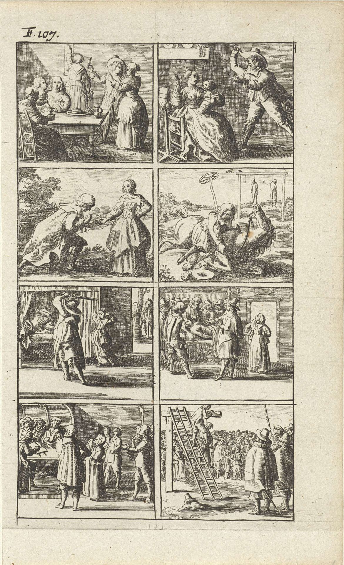 Verhaal met voorstellingen van moord en doodstraf (F. 107.) by Abraham Dircksz. Santvoort