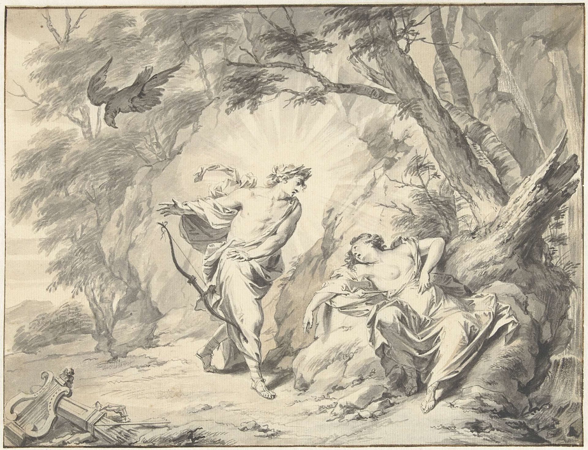 Apollo doorschiet Coronis met een pijl by Jacob de Wit