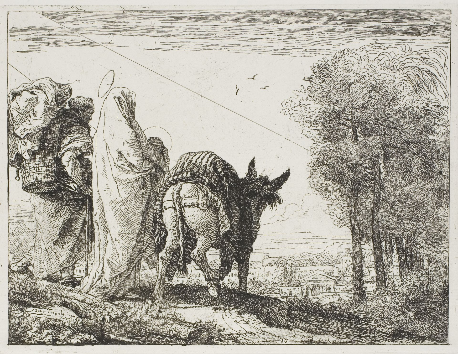Mary Holding the Child in Her Arms and Joseph with the Basket, plate ten from The Flight into Egypt by Giovanni Domenico Tiepolo