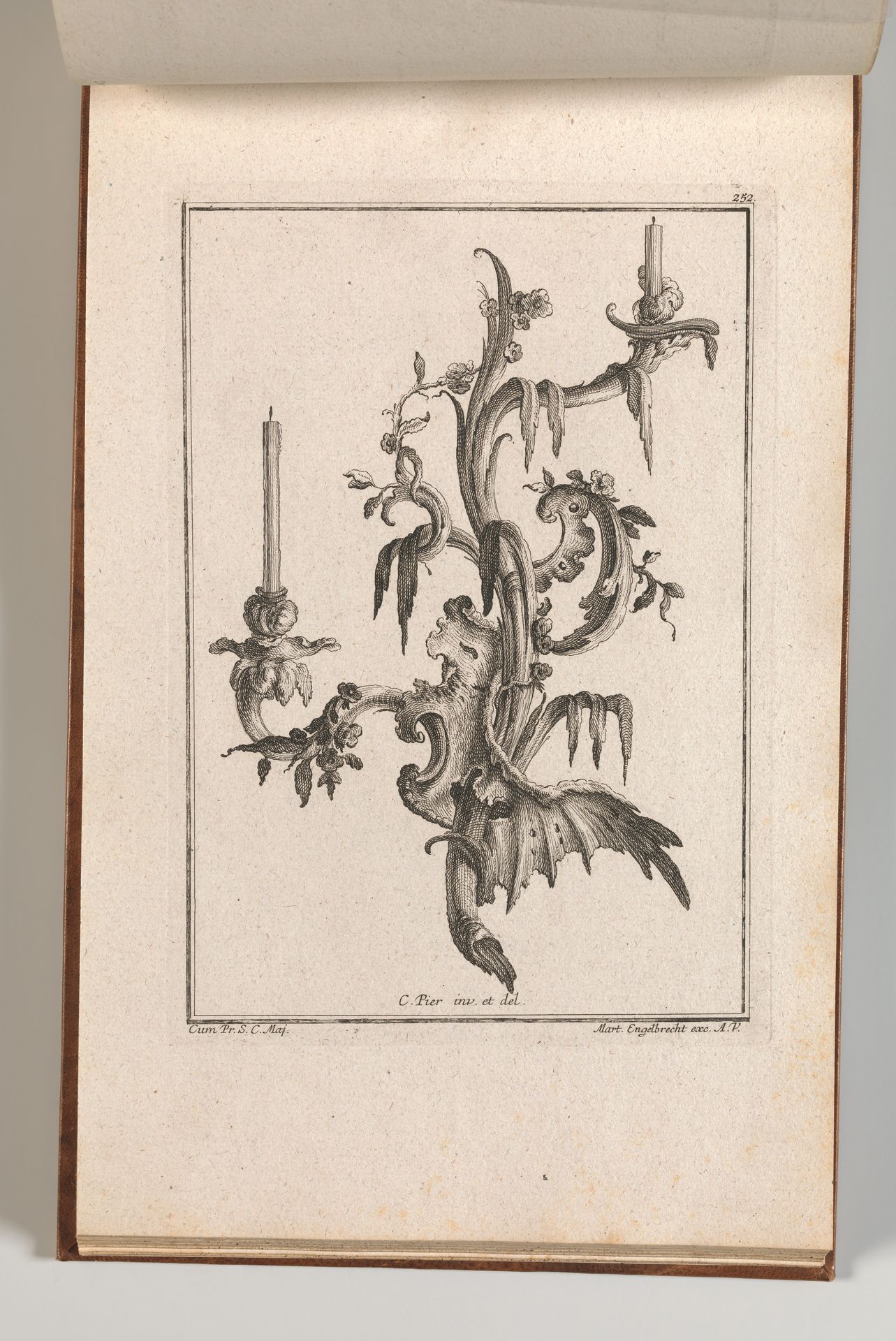 Design for a Two-Armed Candelabra with Rocaille Ornaments and Flowers, Plate 3 from an Untitled Series of Designs for Suspended Candelabra by Carl Pier