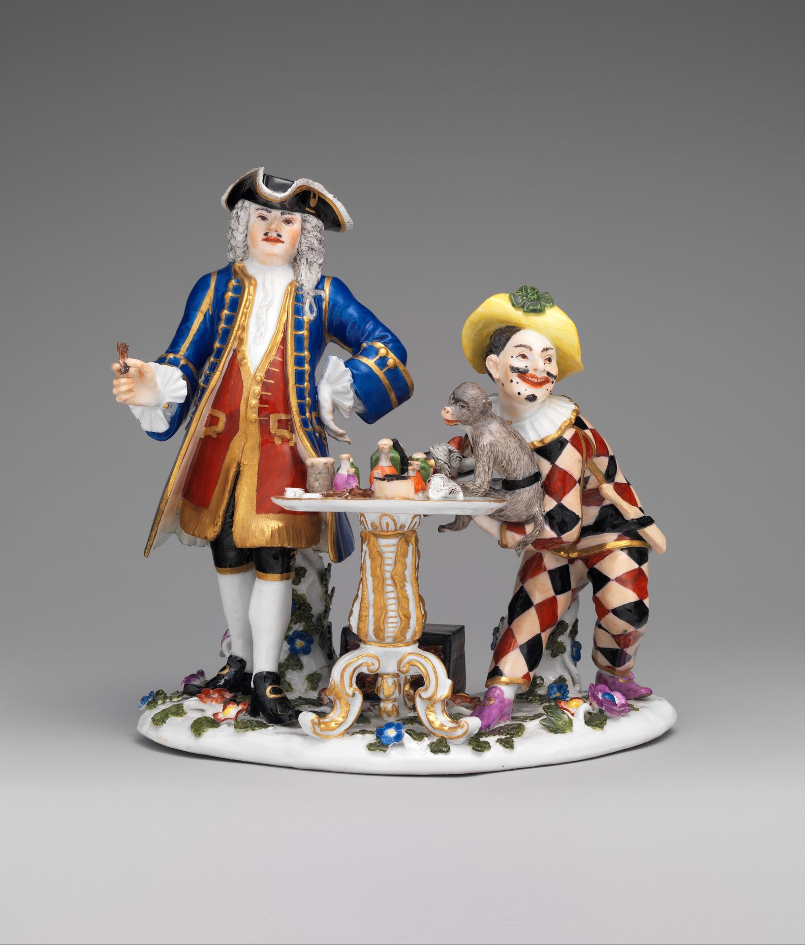 Quack doctor, Harlequin and monkey by Meissen Manufactory