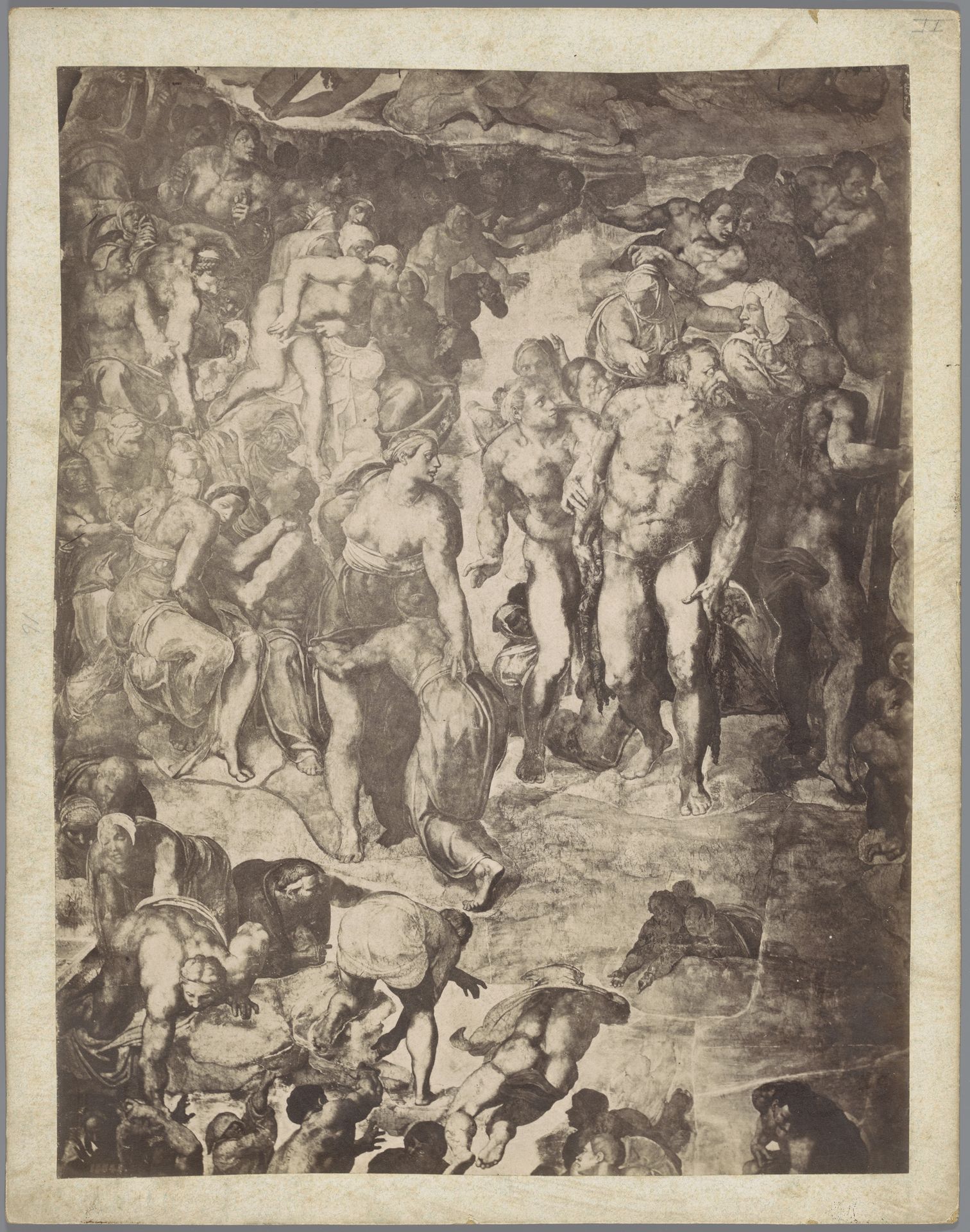 Fotoreproductie van een deel van de fresco's op de muur van de Sixtijnse Kapel te Vaticaanstad door Michelangelo, voorstellende het opnemen van de gelukzaligen in de hemel by Anonymous