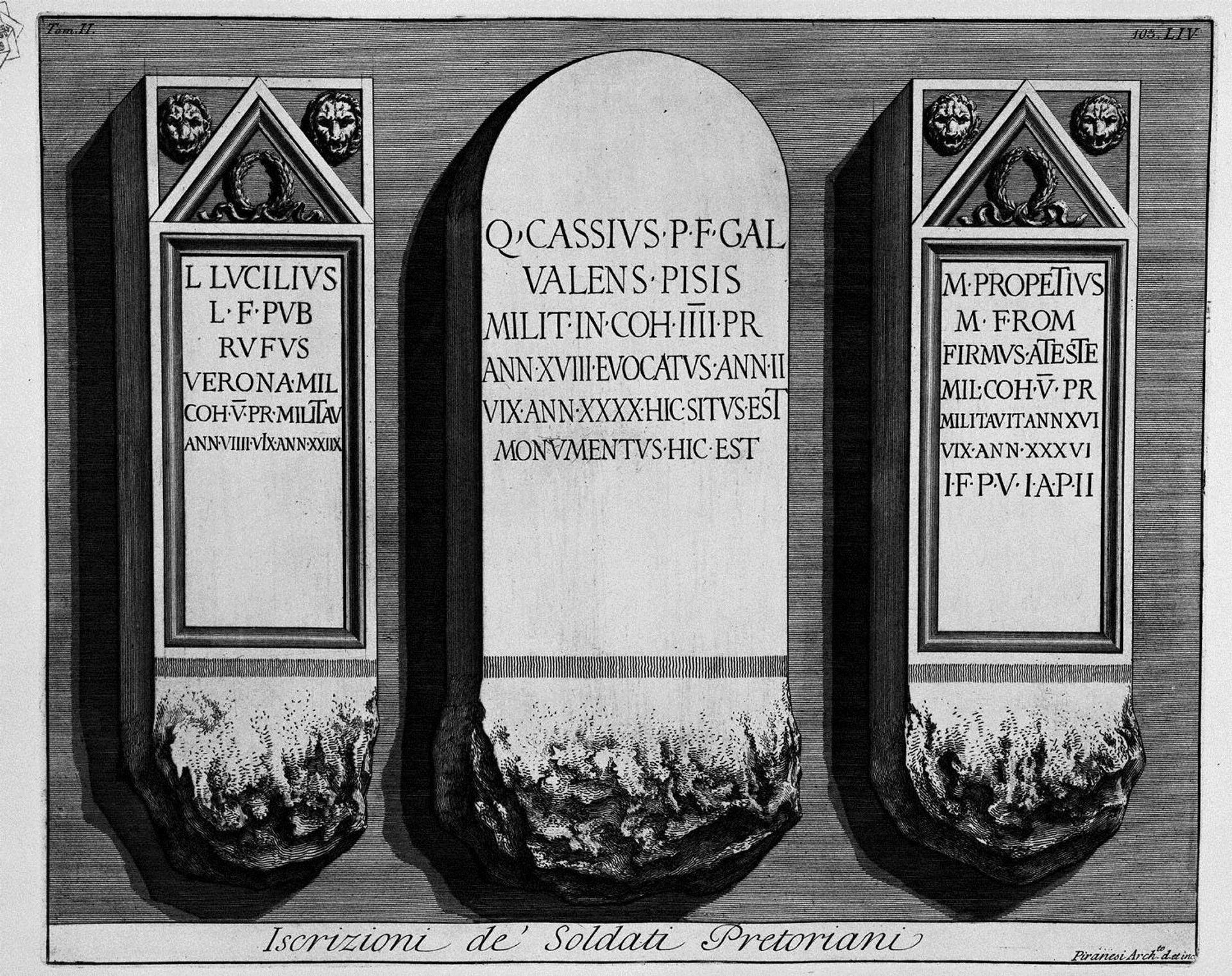 The Roman antiquities, t. 2, Plate LIV. Registration of `Soldiers Praetorian guards. by Giovanni Battista Piranesi