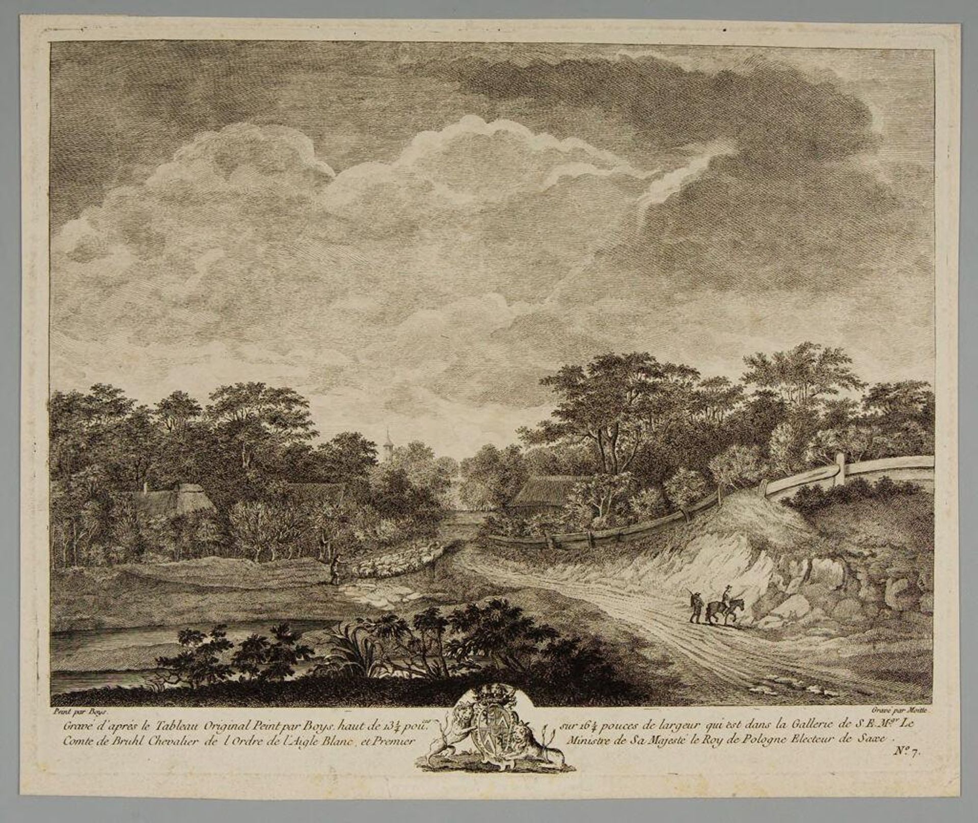 Landscape with a man driving sheep by Pierre Ãtienne Moitte