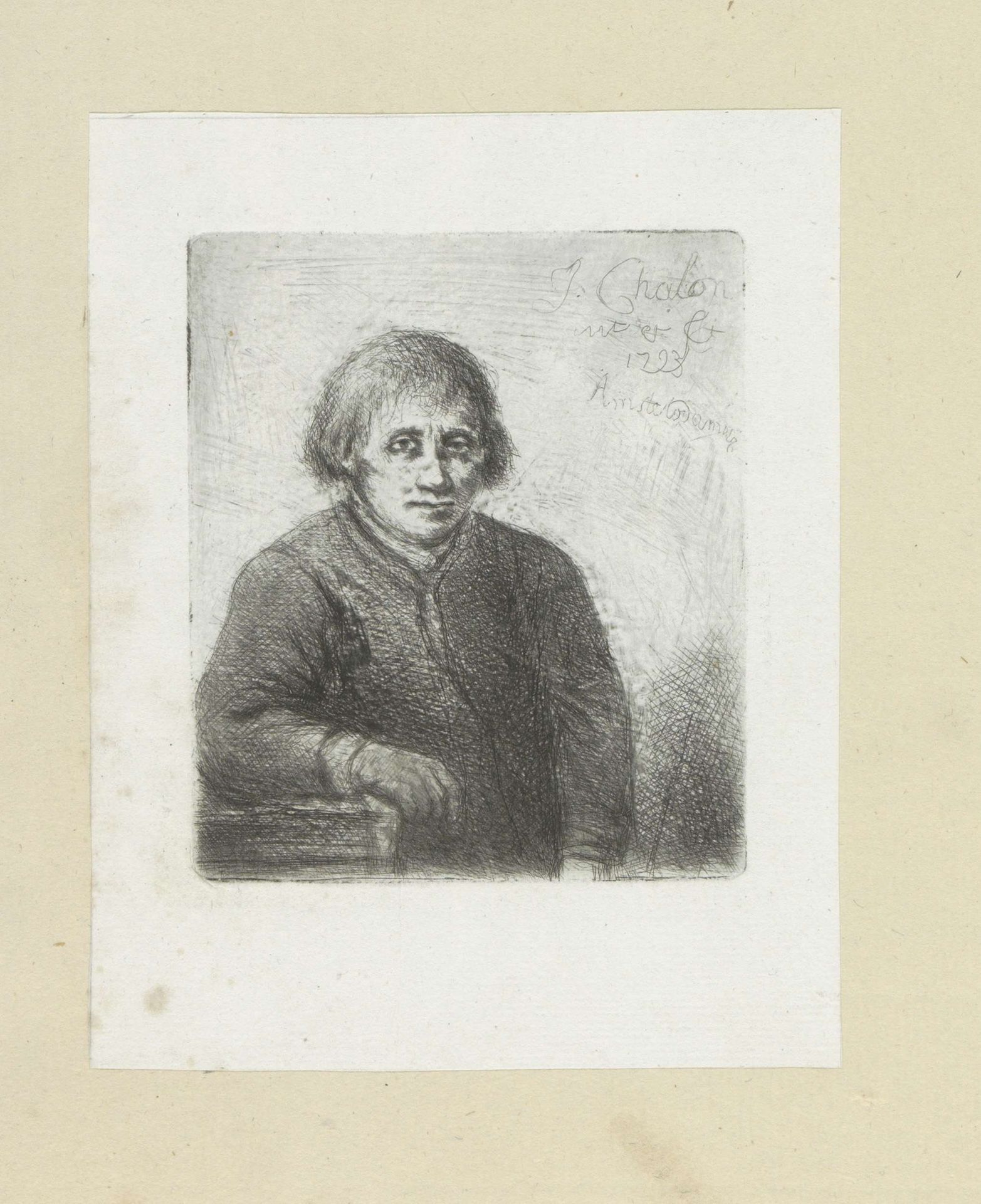 Jonge man leunend op een tafel by Jan Chalon