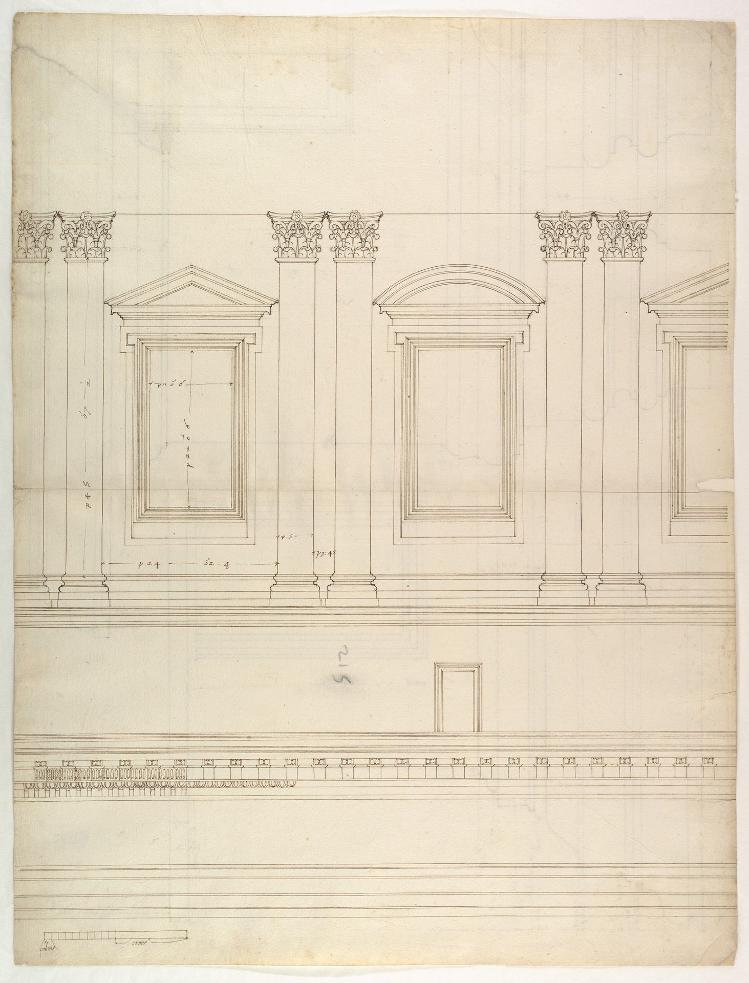 St. Peter's, drum, interior, elevation (recto) St. Peter's, drum, pedestal, section (verso) by Étienne Dupérac