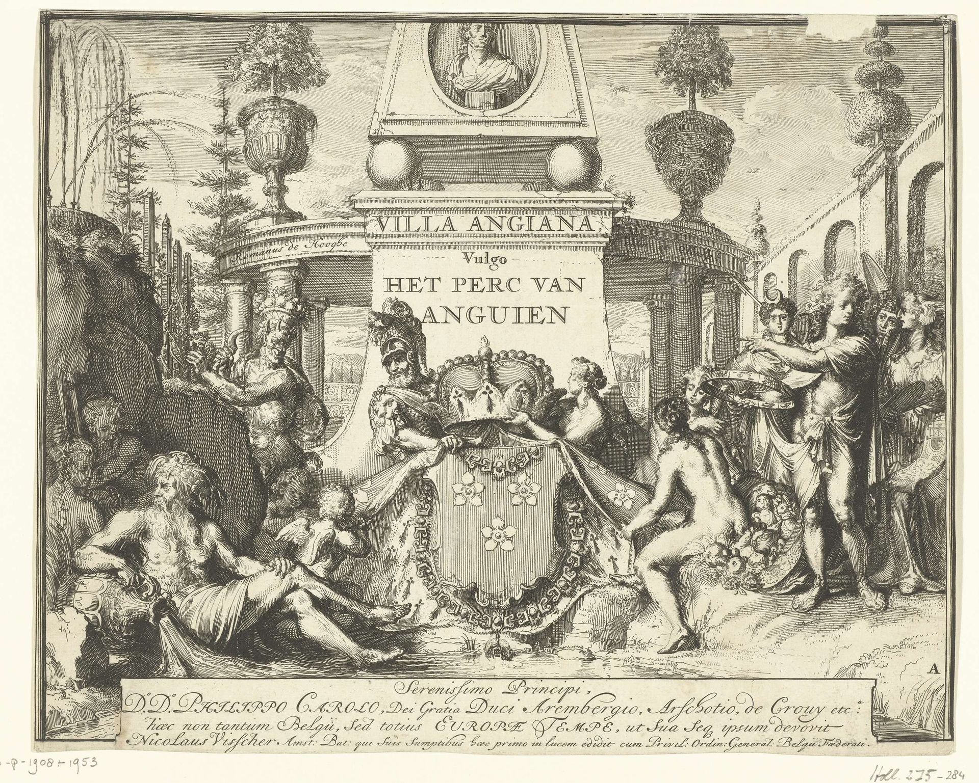 Titelprent voor prentserie 'Het park van Enghien (Edingen)' by Romeyn de Hooghe