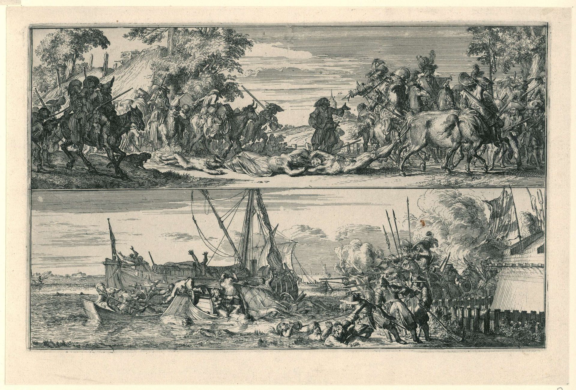 Twee voorstellingen van Franse wreedheden, 1672 by Romeyn de Hooghe