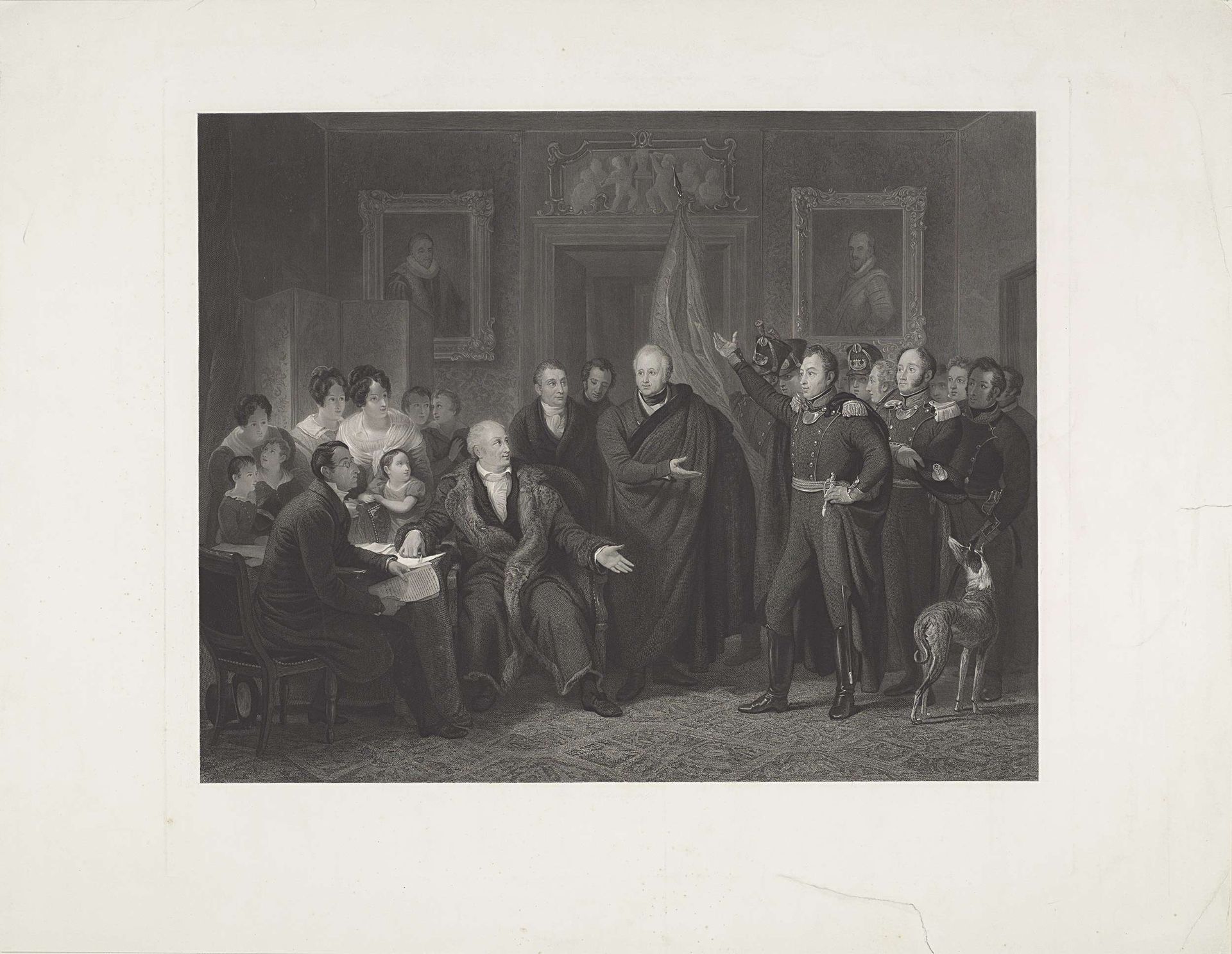 De aanvaarding van het Hoog Bewind door het Driemanschap in naam van de prins van Oranje, 21 november 1813 by Dirk Jurriaan Sluyter