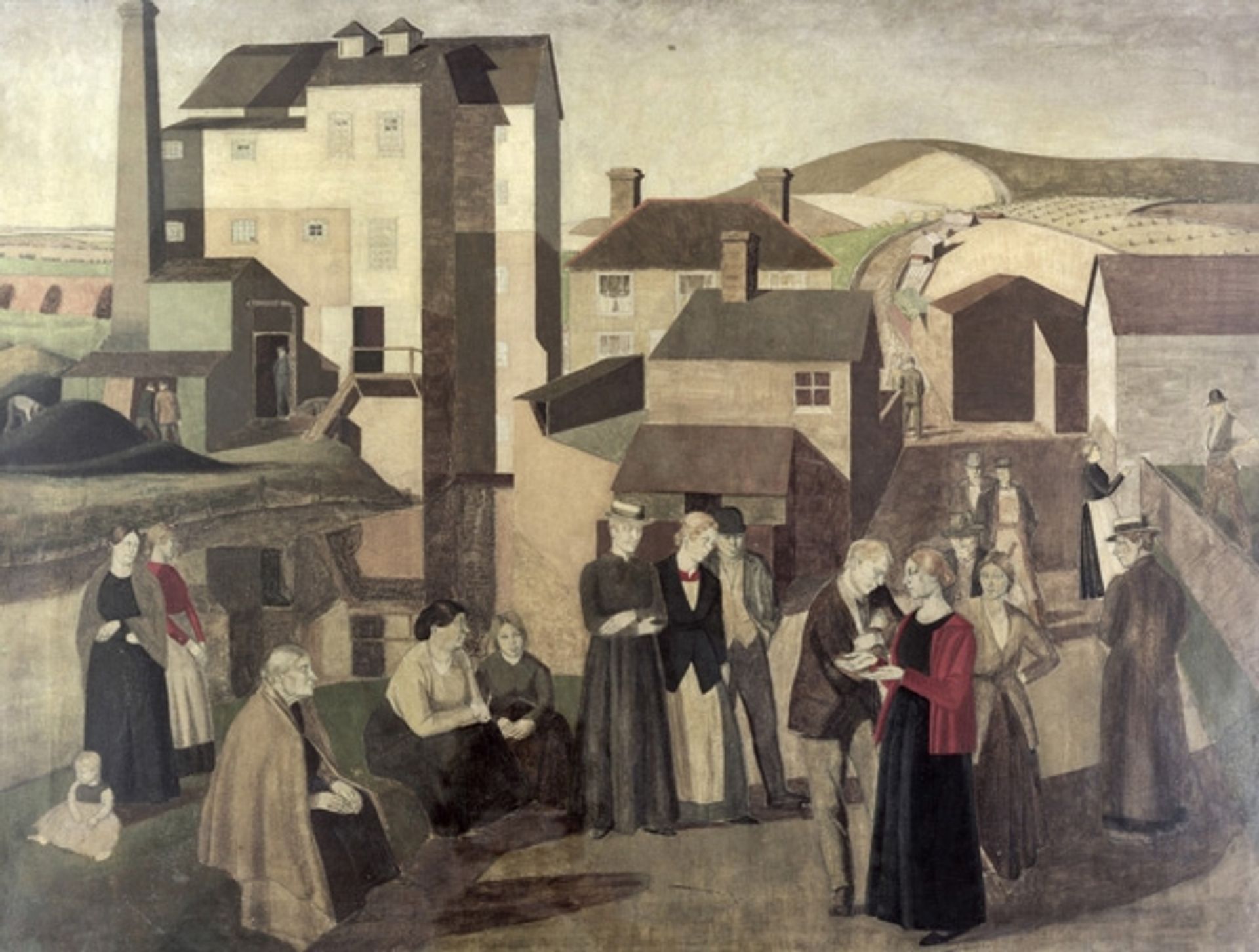 A Scene in a Village Street with Millhands Conversing by Winifred Knights