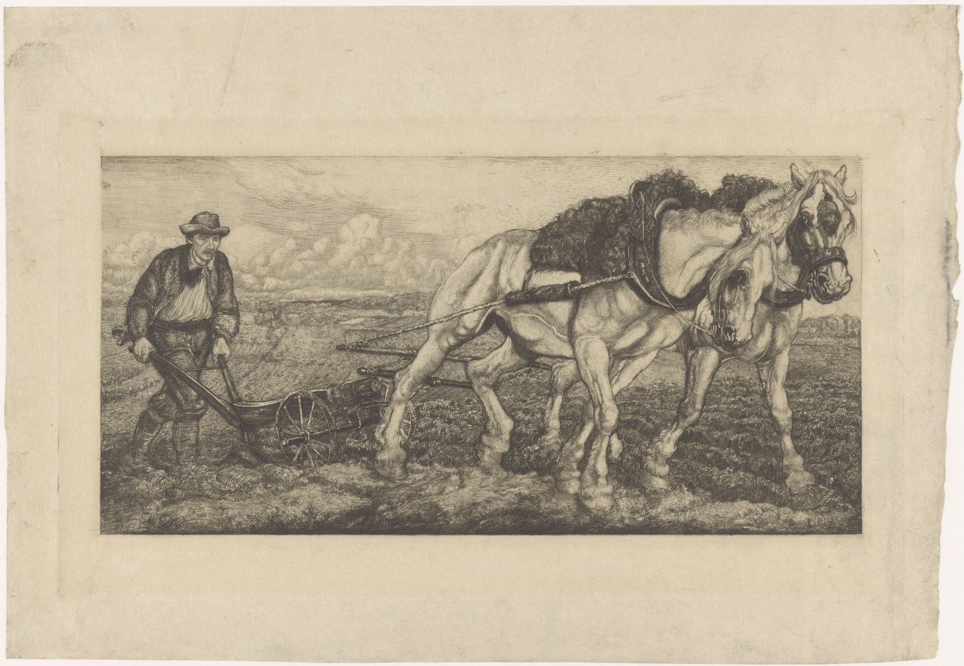 Twee ploegende paarden by Pieter Dupont
