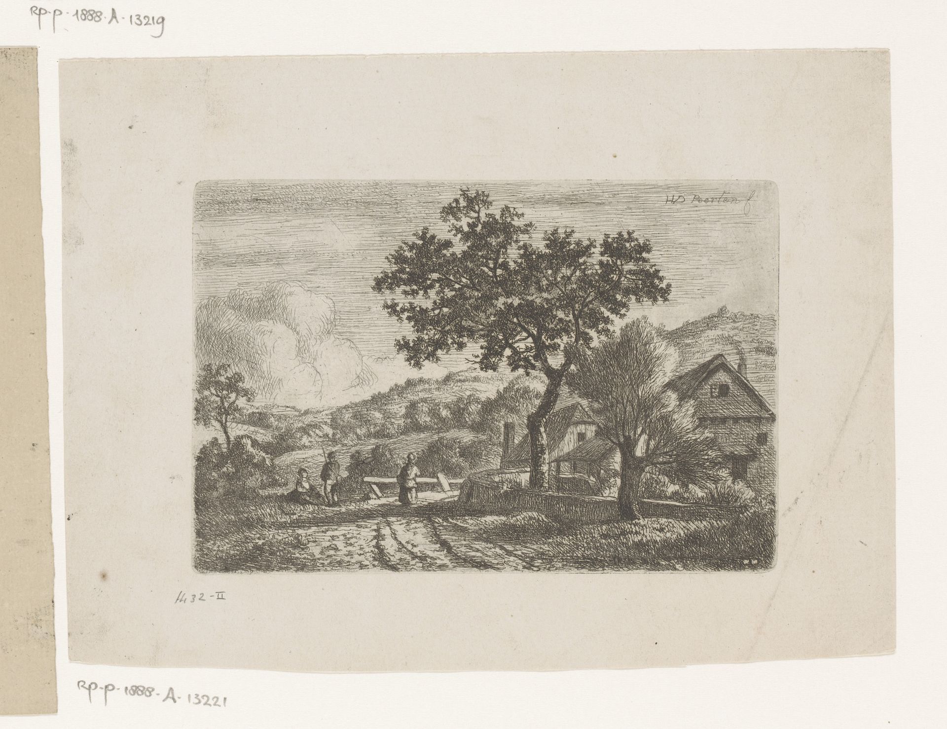 Landschap met twee gebouwen langs een pad by Hendrik Jozef Franciscus van der Poorten