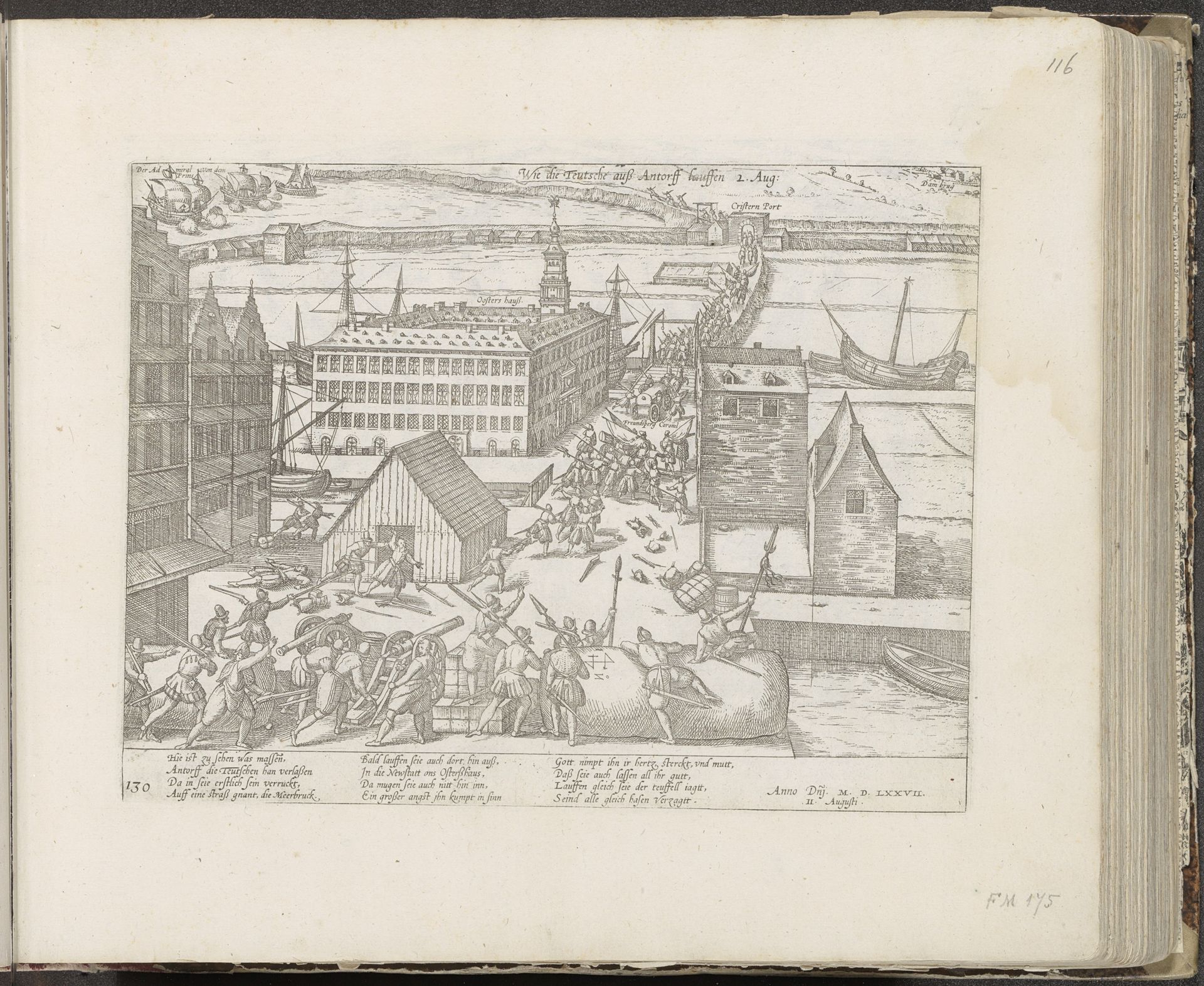 Duitse troepen verlaten Antwerpen, 1577 by Frans Hogenberg