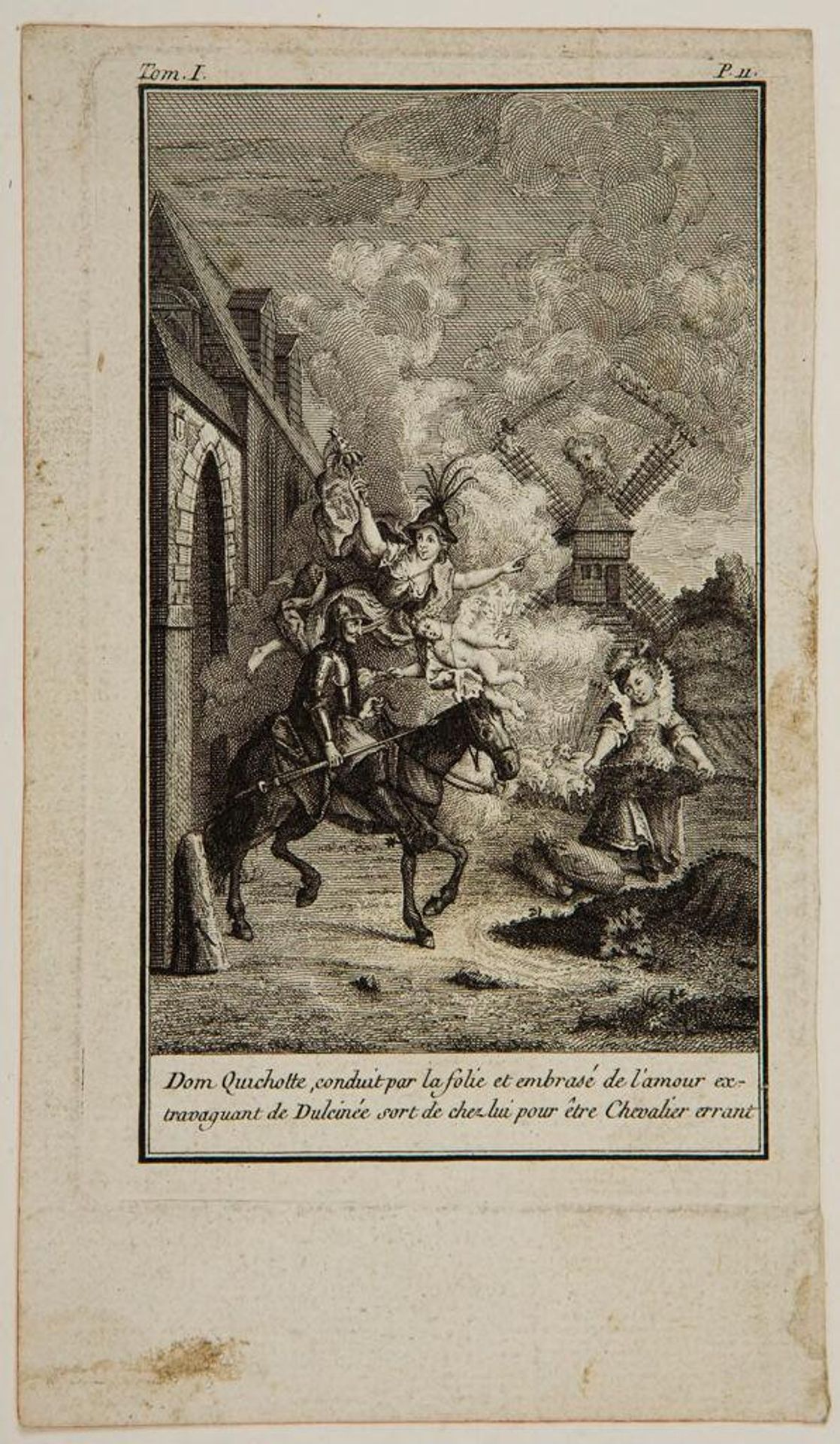 Don Quixote exits his house to become a wandering knight by Augustin de Saint-Aubin