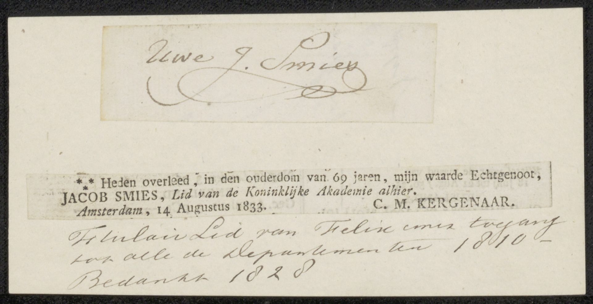 Handtekening van Jacob Smies by Jacob Smies