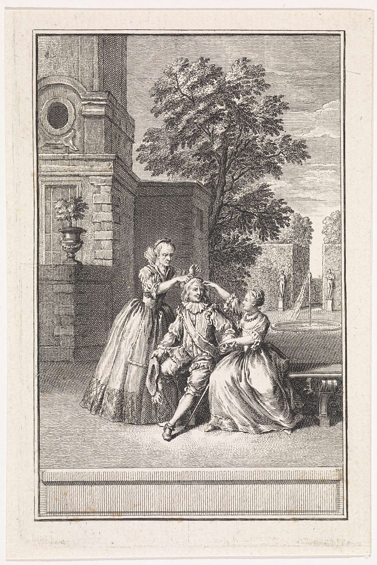Man en zijn maîtresses in een tuin by Jan Punt