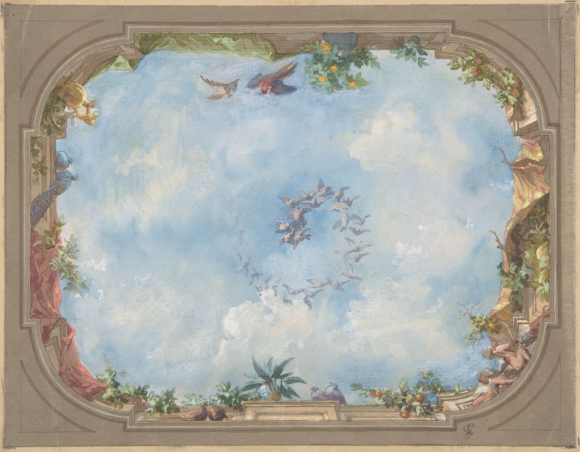 Design for Trompe l'Oeil Stairway Ceiling, Hôtel Hope by Jules-Edmond-Charles Lachaise