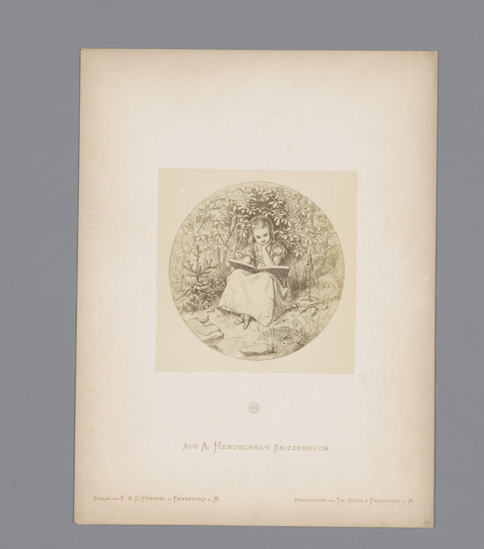 Fotoreproductie van een schets van een meisje dat een boek leest, door Albert Hendschel by Theodor Huth