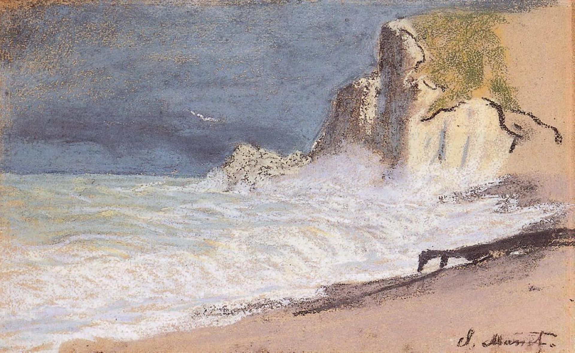 The Manneport, Etretat - Amont Cliff, Rough Weather by Claude Monet