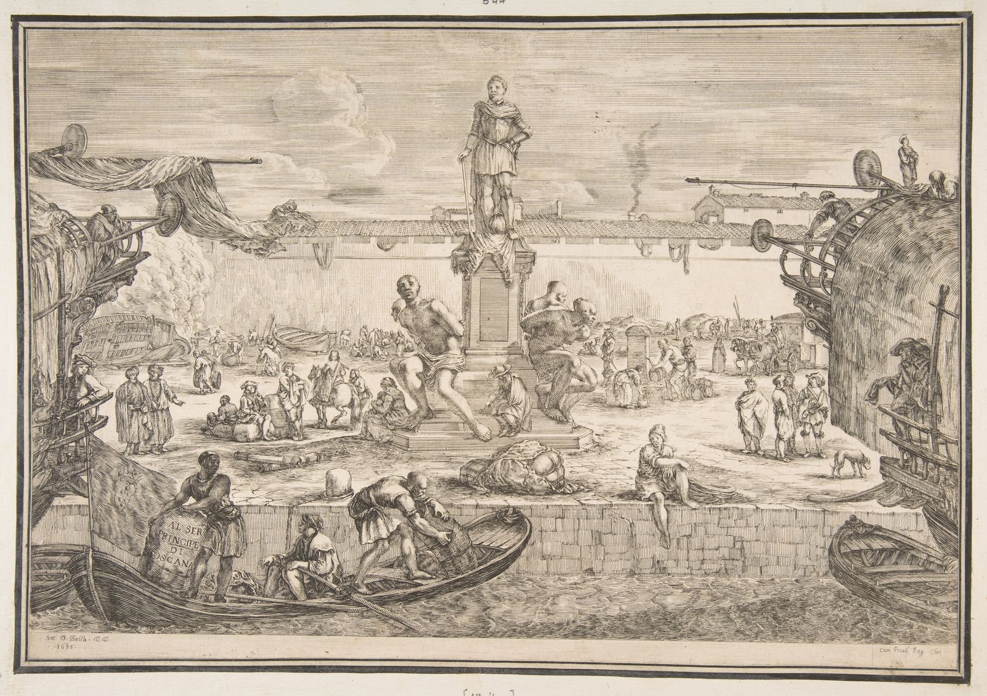 Port of Livorno with Statue of Ferdinand I, from 'Views of the port of Livorno' (Vues du port de Livourne) by Stefano della Bella