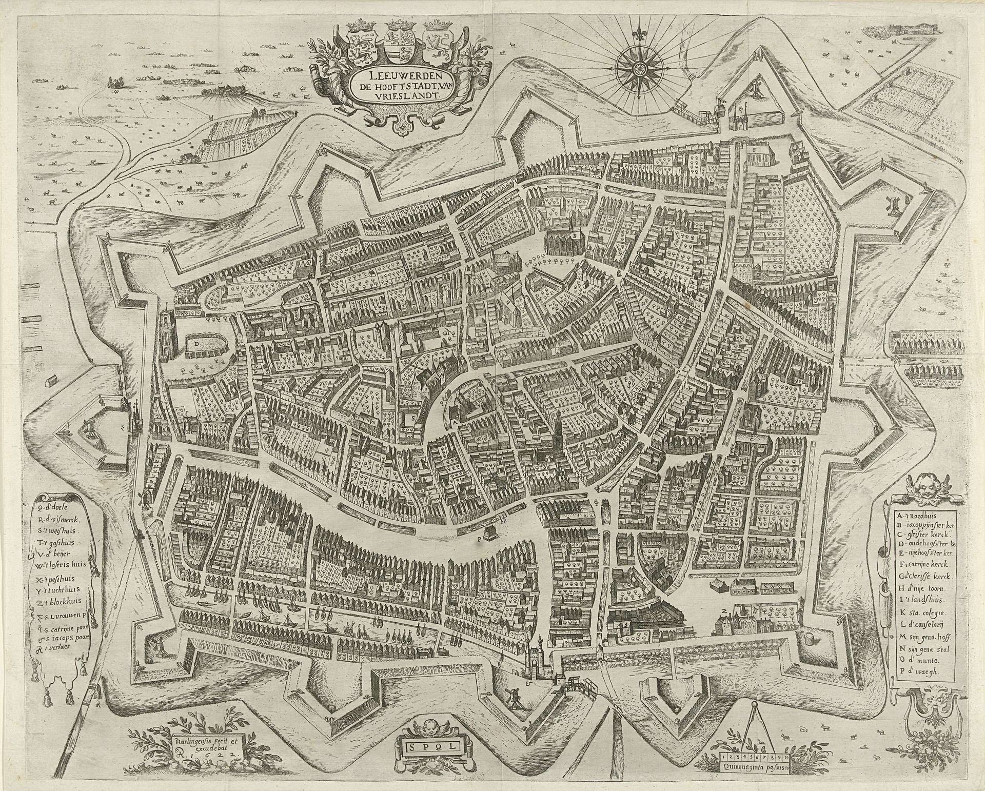 Plattegrond van de stad Leeuwarden, 1622 by Pieter Feddes van Harlingen