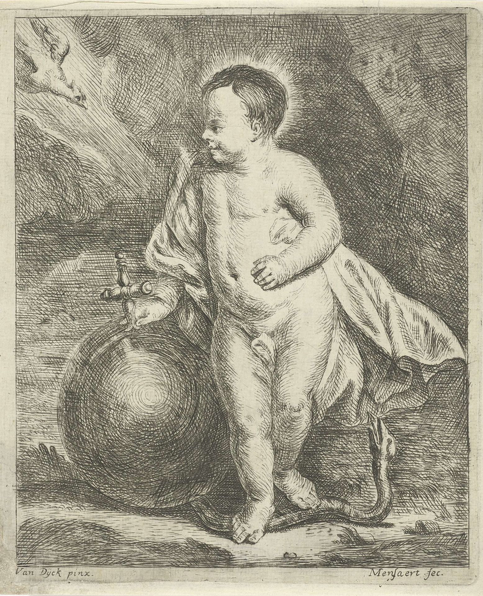 Christuskind met wereldbol en slang by Guillaume Pierre Mensaert