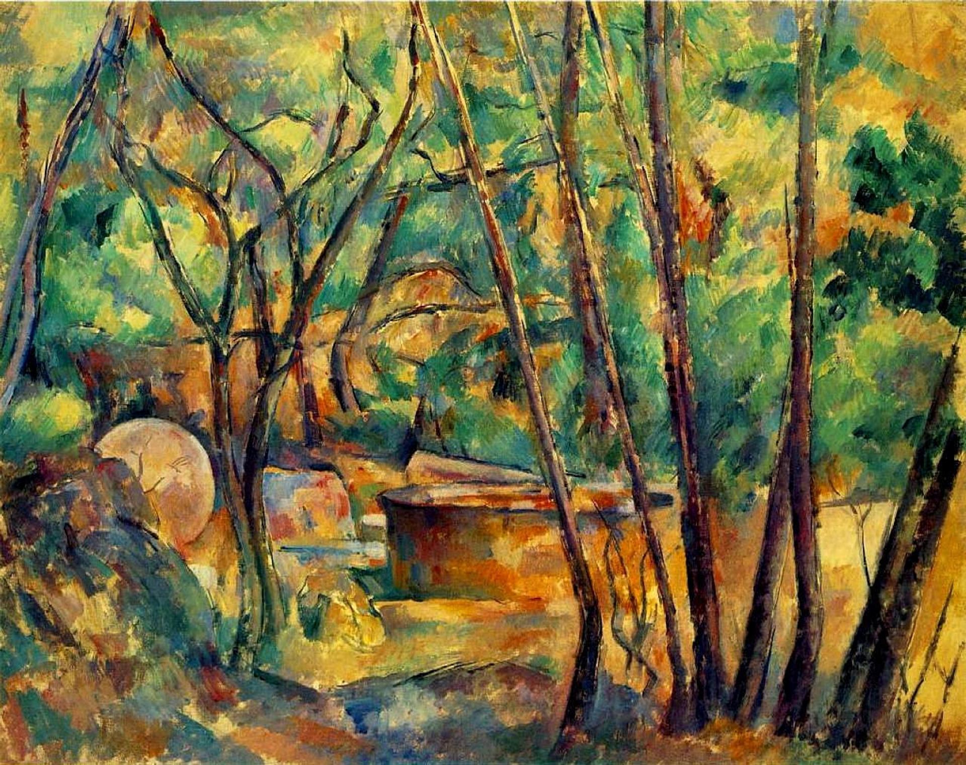 Millstone and Cistern Under Trees by Paul Cézanne